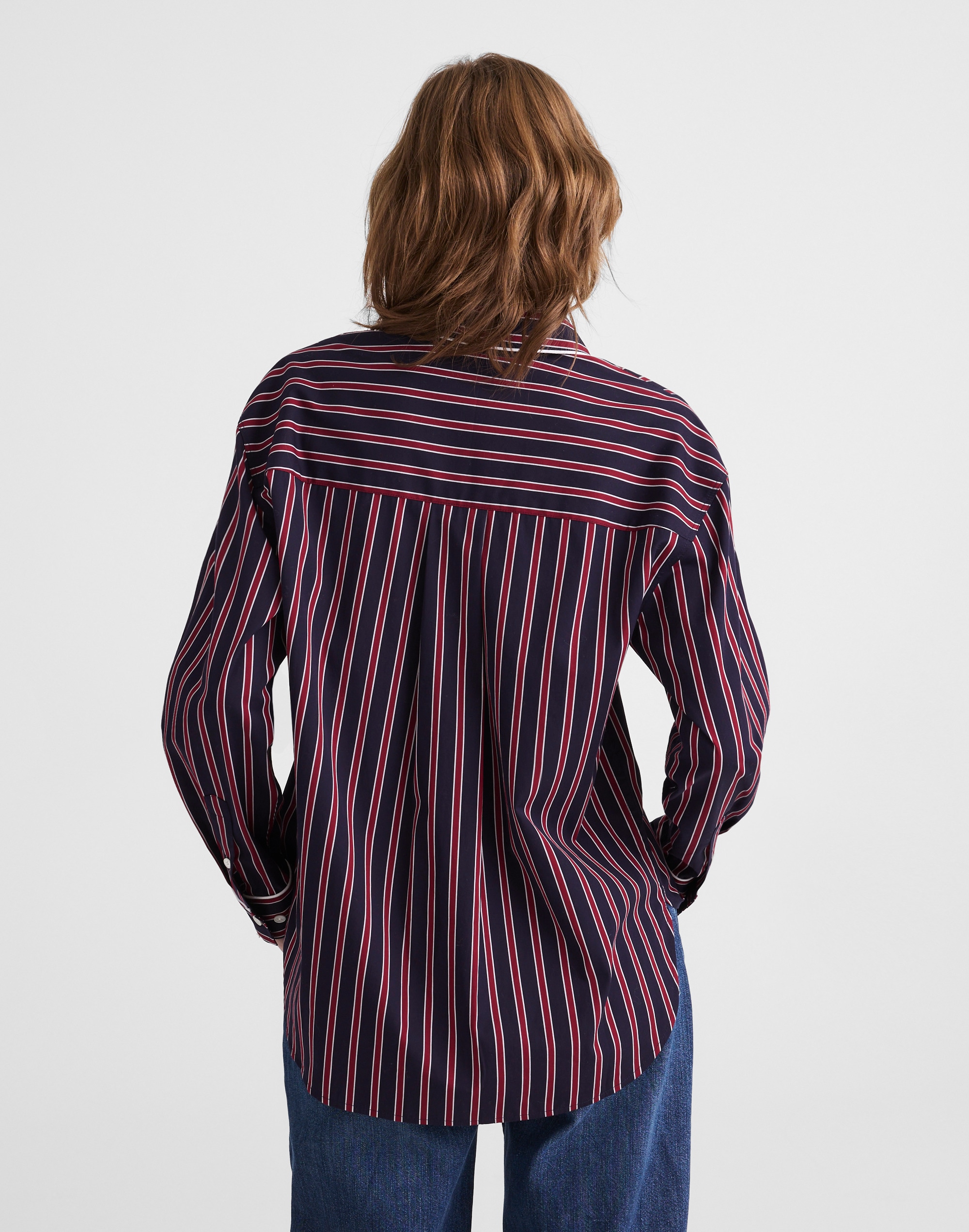 Long Button-Up Shirt Stripe Poplin