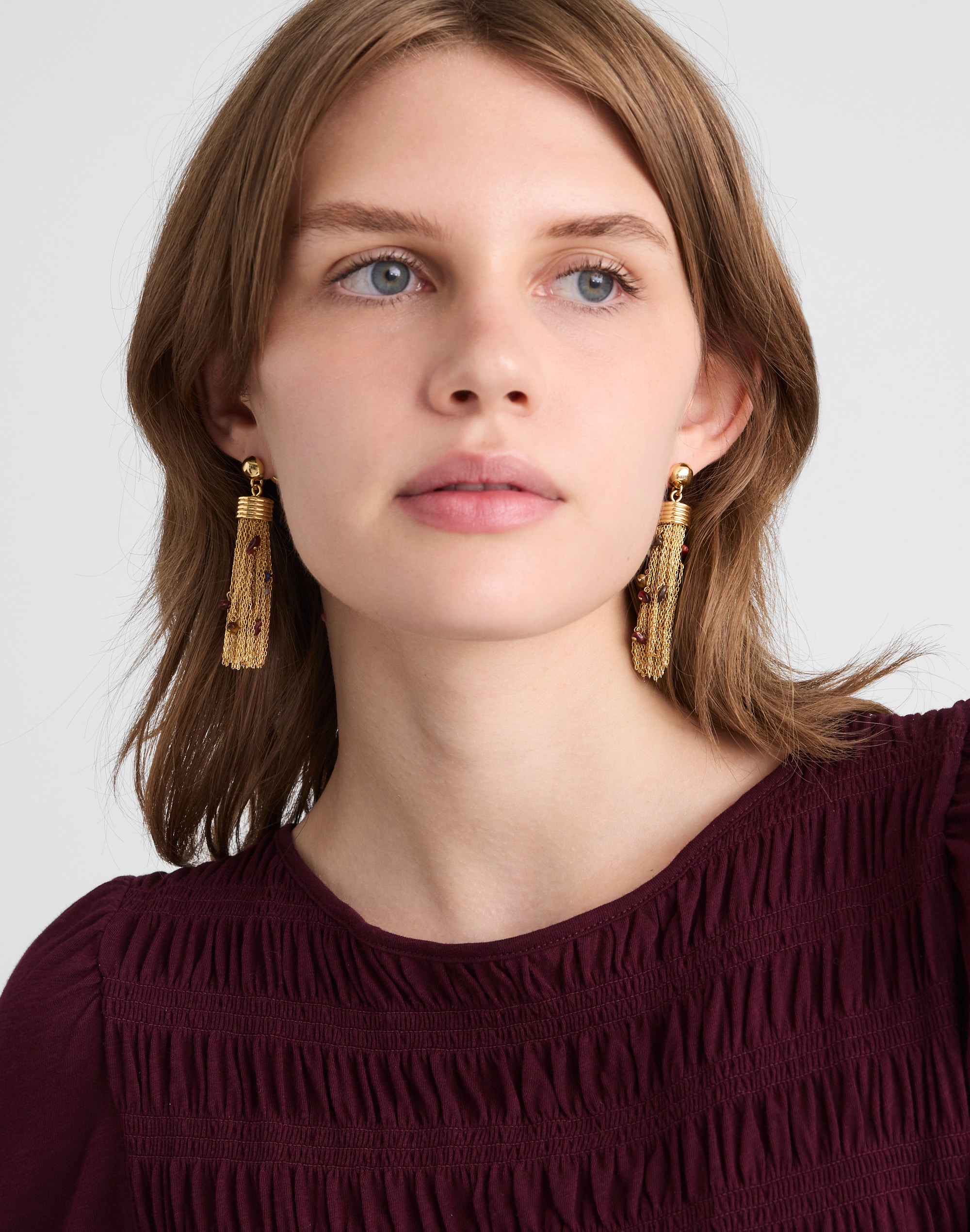 Semiprecious Chain-Link Tassel Earrings