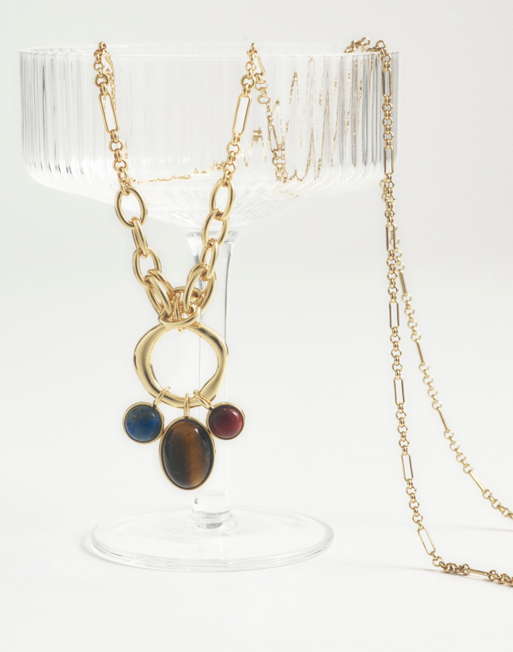 Semiprecious Graduated Chain Charm Necklace