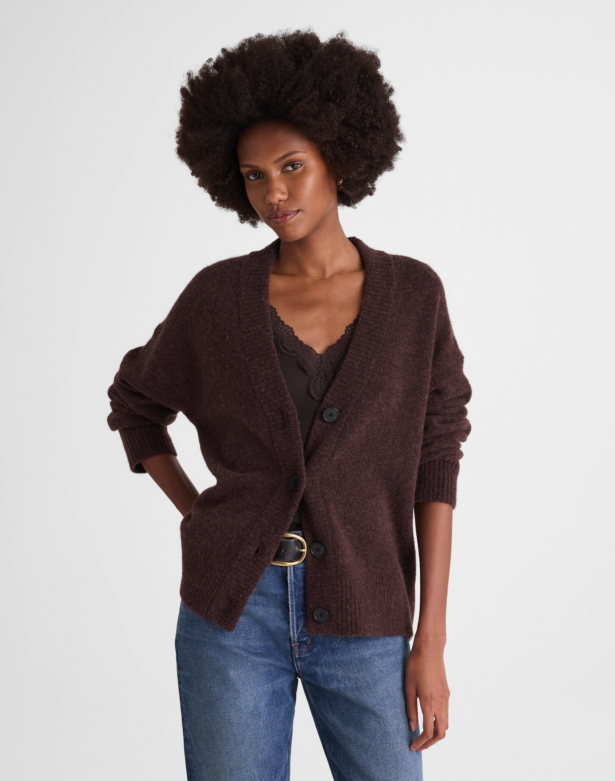 V-Neck Drop-Shoulder Cardigan