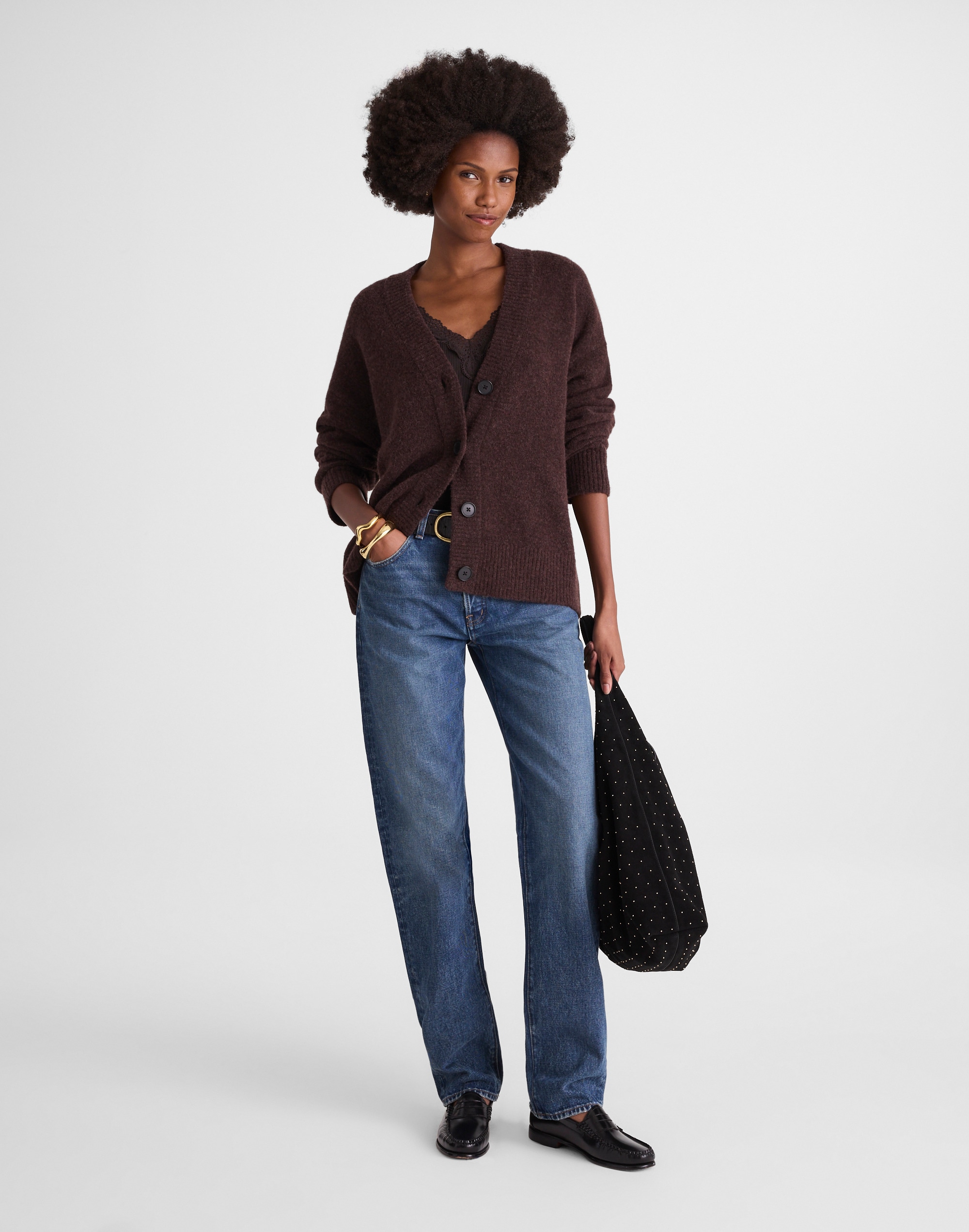 V-Neck Drop-Shoulder Cardigan