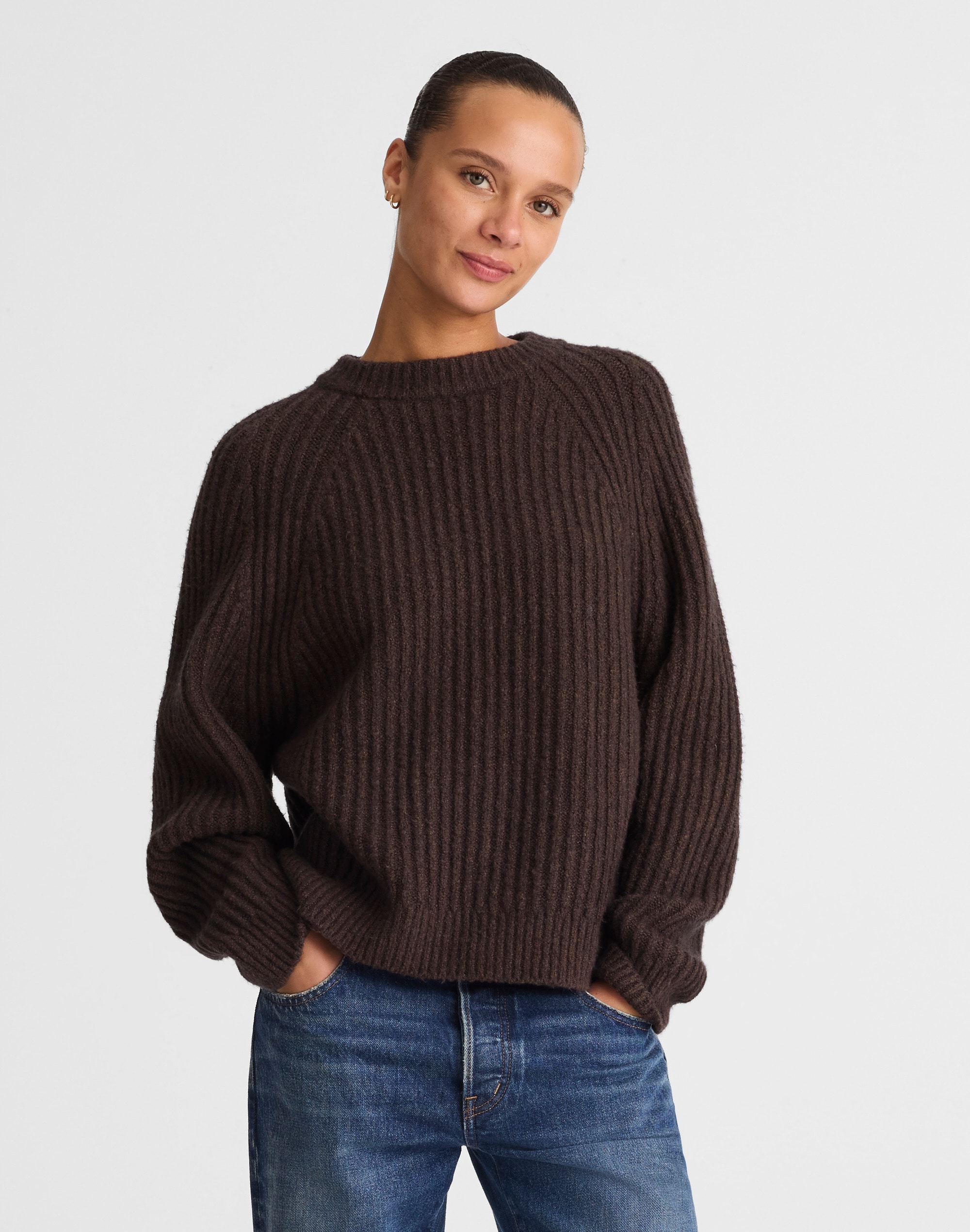 Madewell Ribbed Cotton-blend Sweater In Brown