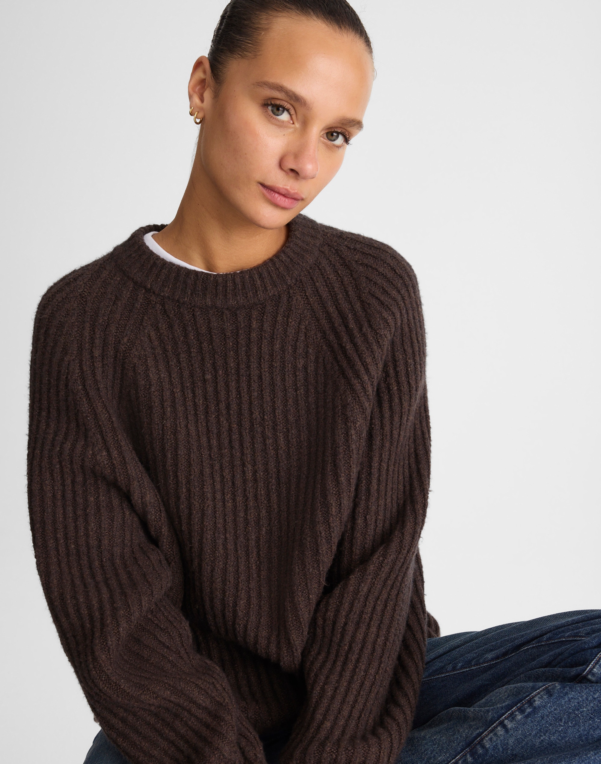 Madewell Ribbed Cotton-blend Sweater In Brown