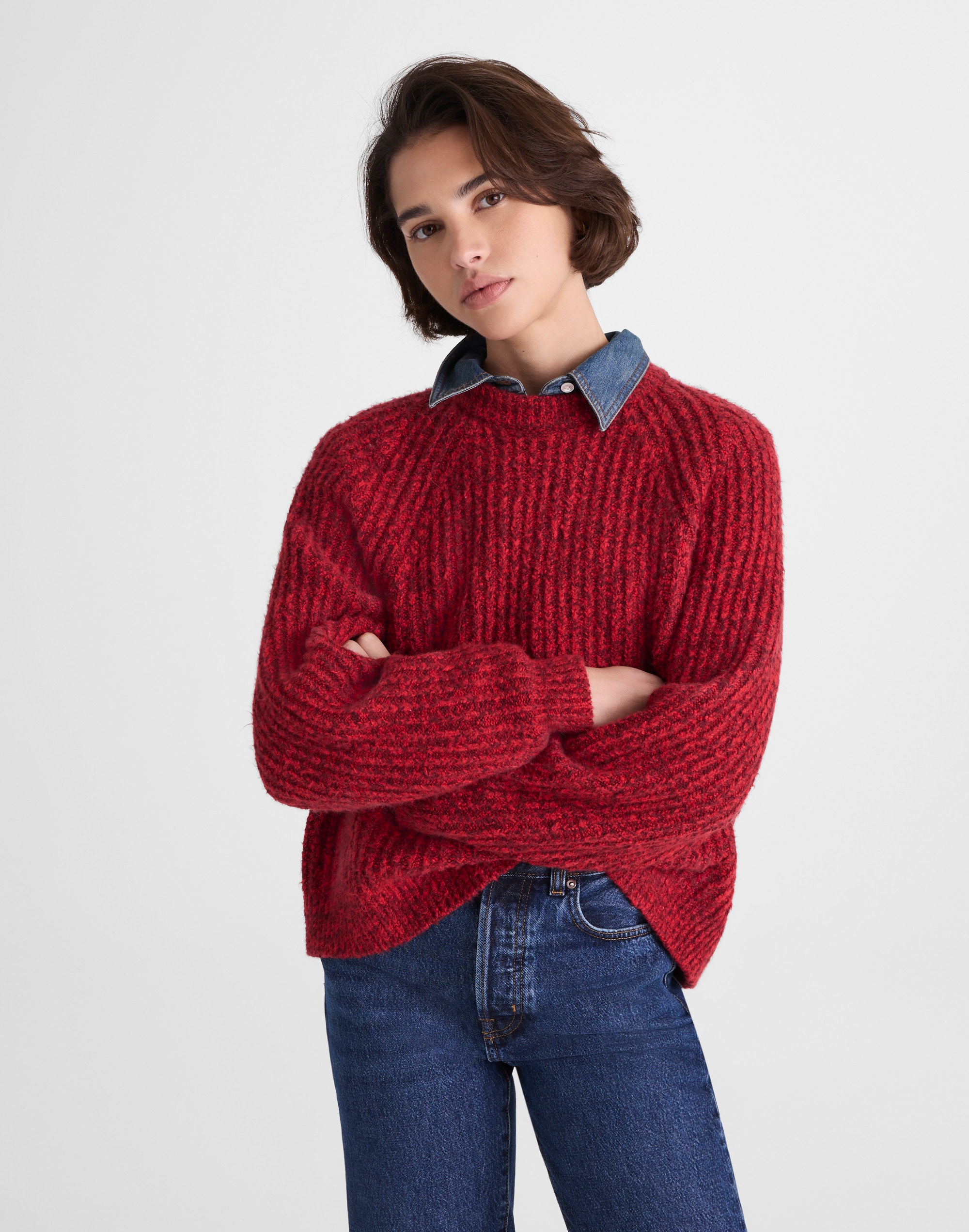 Madewell Ribbed Cotton-blend Sweater In Red