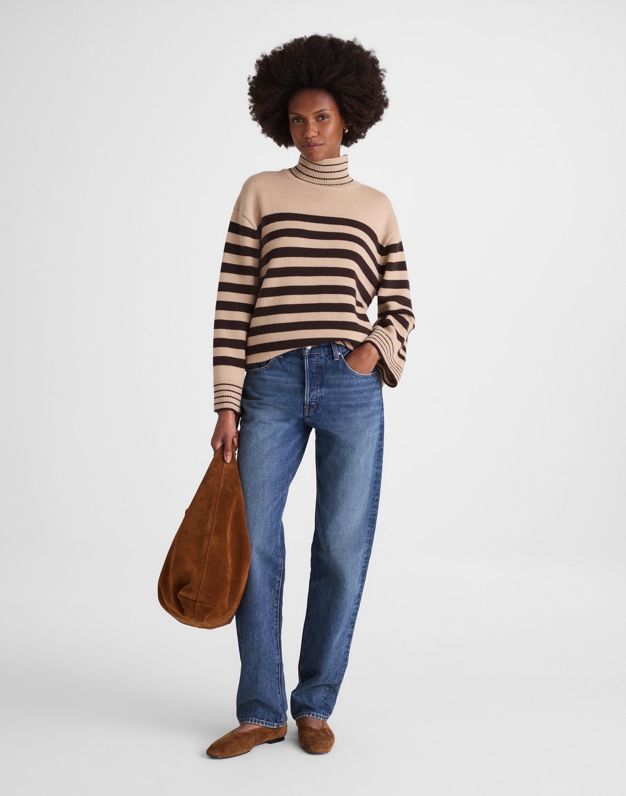 Ribbed Oversized Turtleneck Sweater in Wool Blend