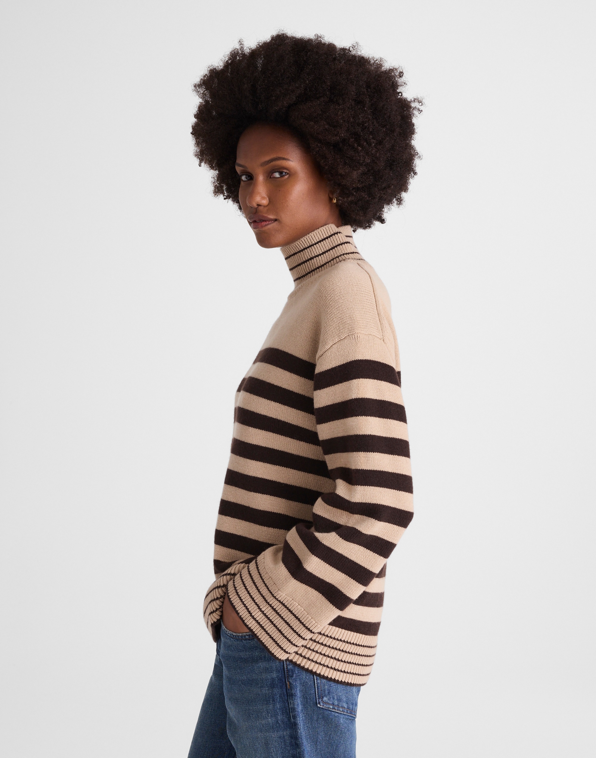 Ribbed Oversized Turtleneck Sweater in Wool Blend