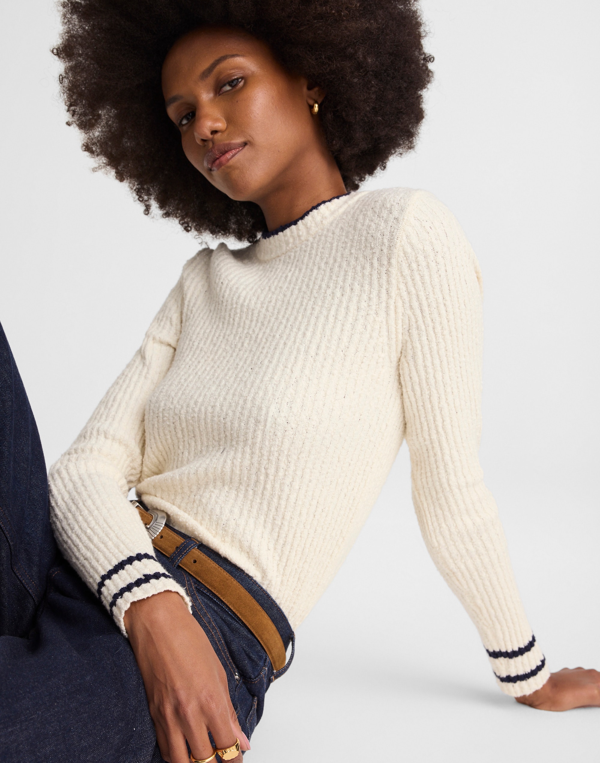 Madewell Boucl&eacute;-knit Crewneck Sweater In Neutral