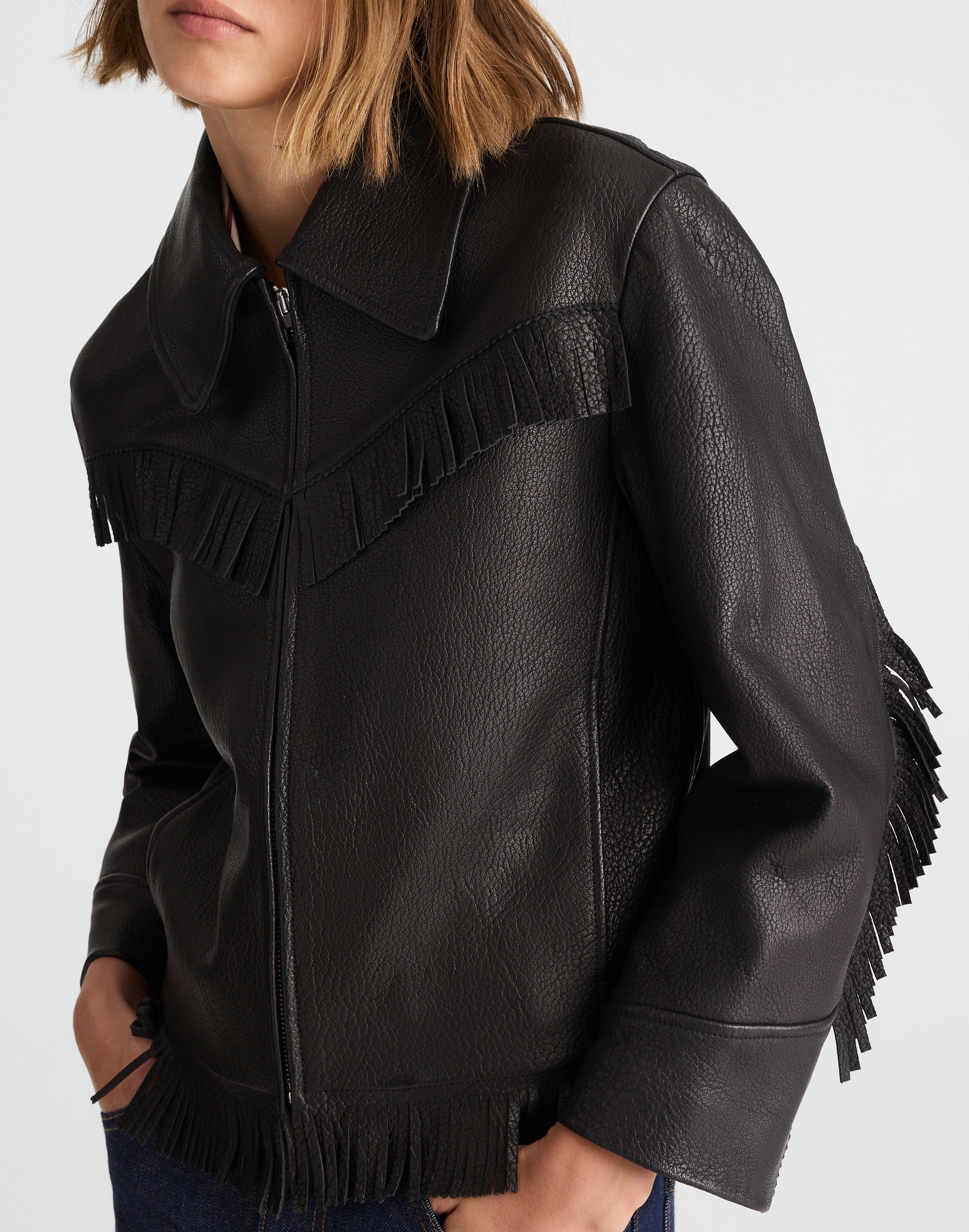 Alexa Chung for Madewell Ronnie Leather Fringe Jacket