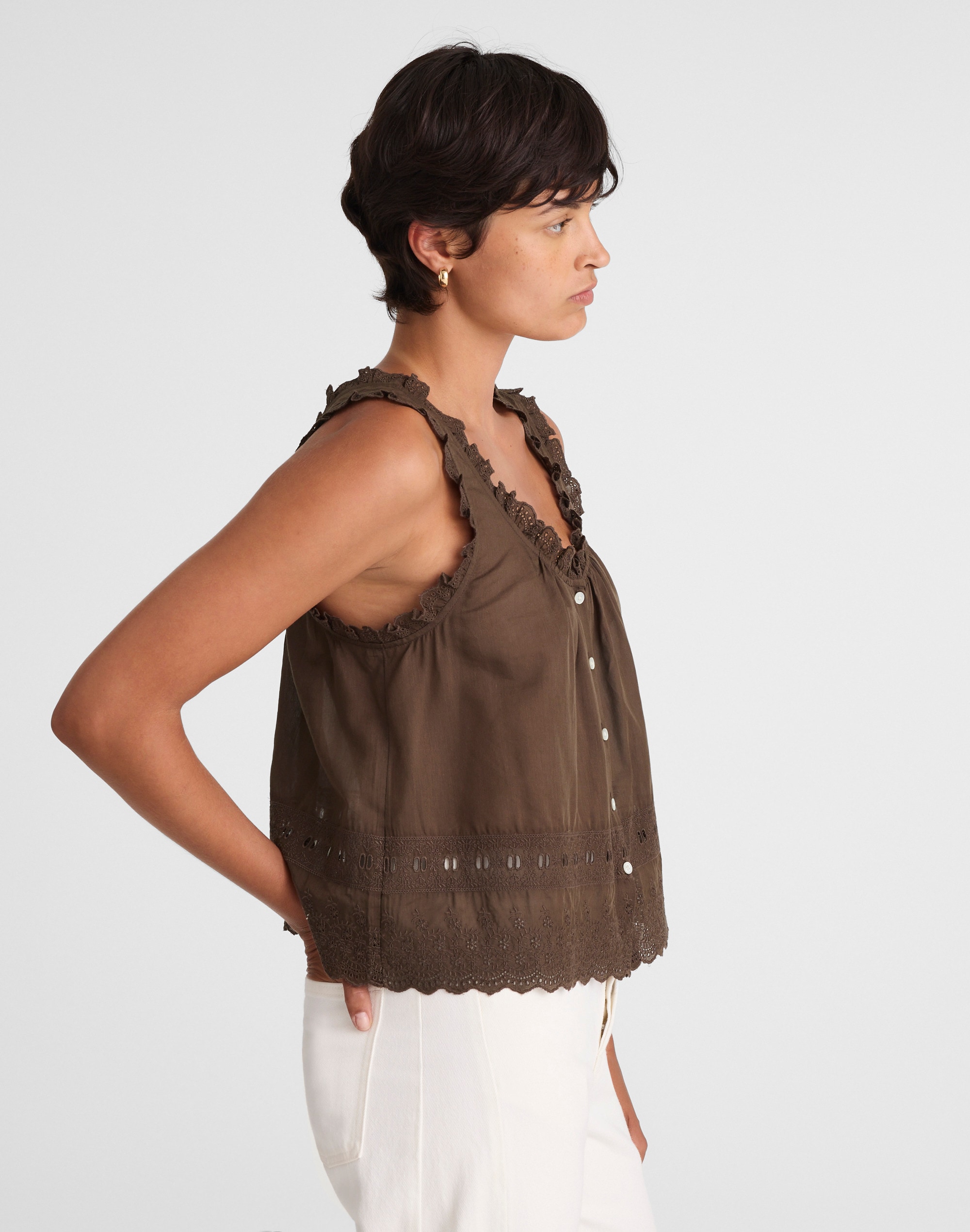 Embroidered Scalloped Tank