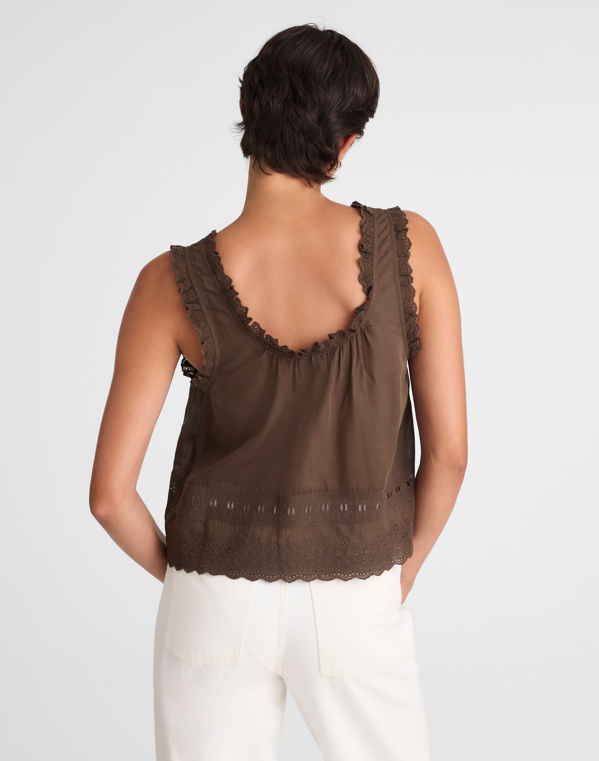 Embroidered Scalloped Tank