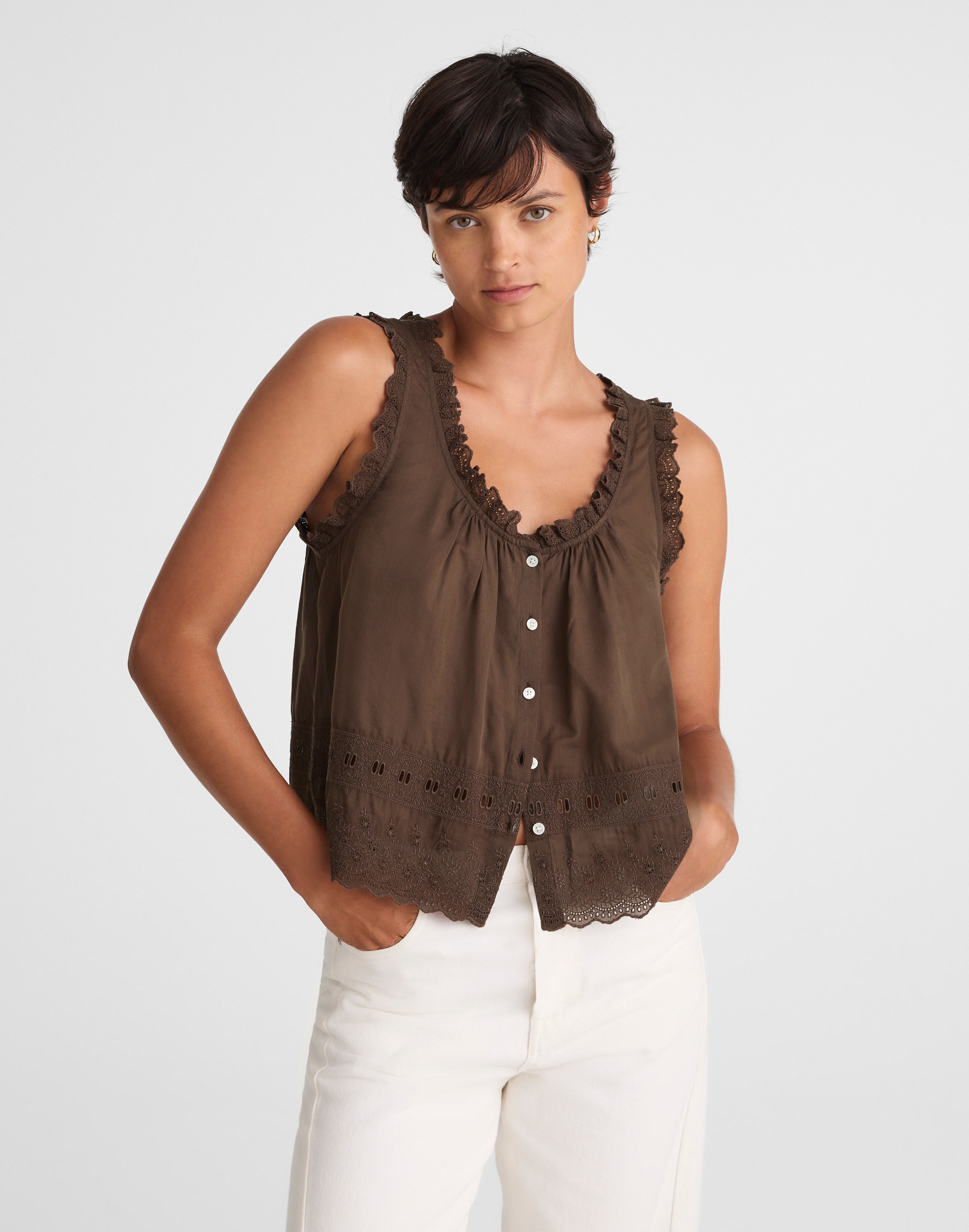 embroidered scalloped tank