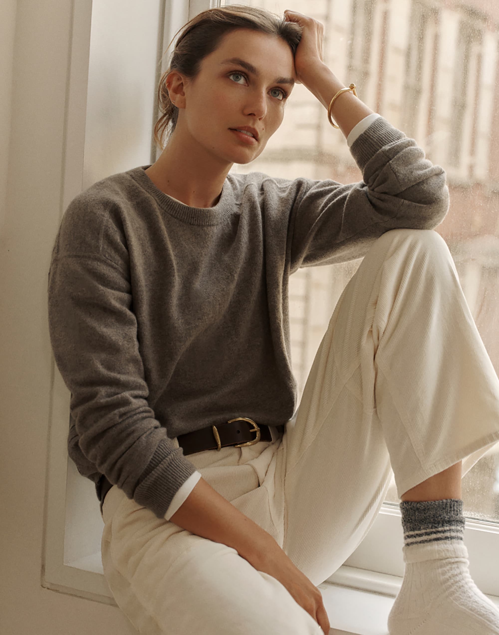 Rib-Stitch Crewneck Sweater in Cashmere