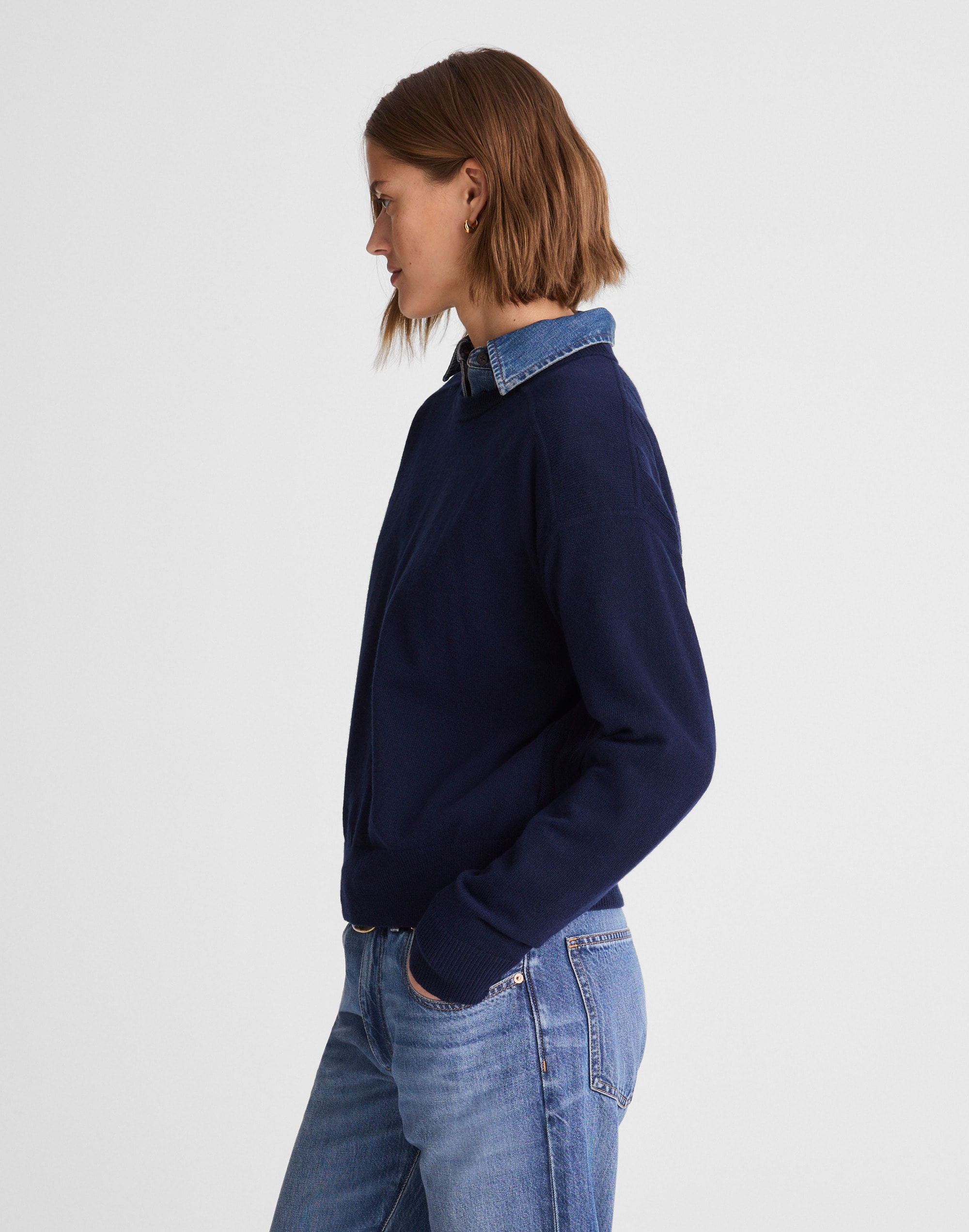 Rib-Stitch Crewneck Sweater in Cashmere