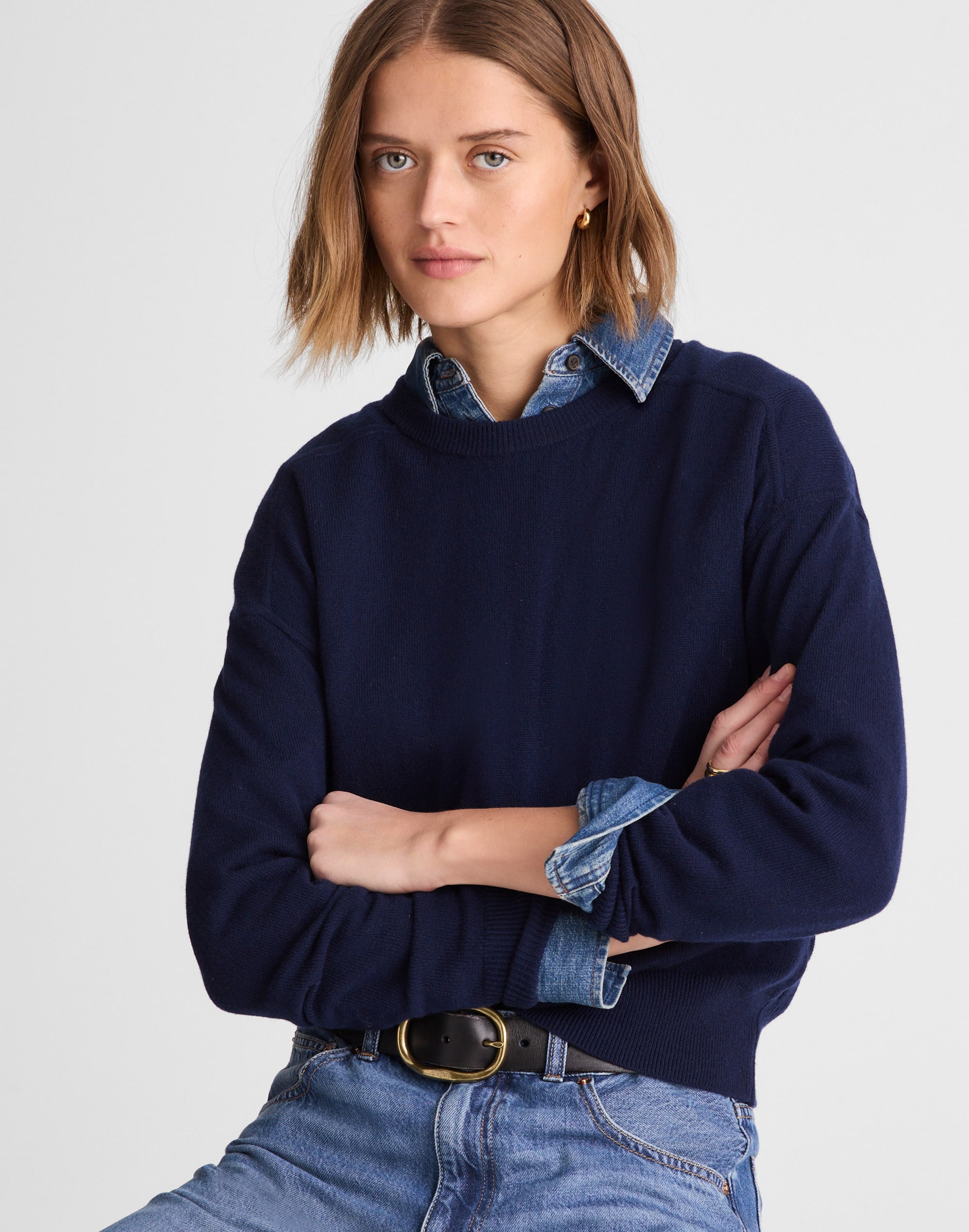 Rib-Stitch Crewneck Sweater in Cashmere