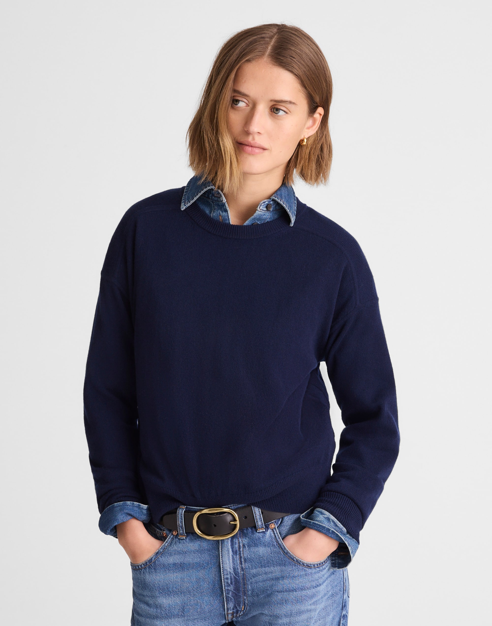 Madewell Rib-stitch Crewneck Sweater In Blue