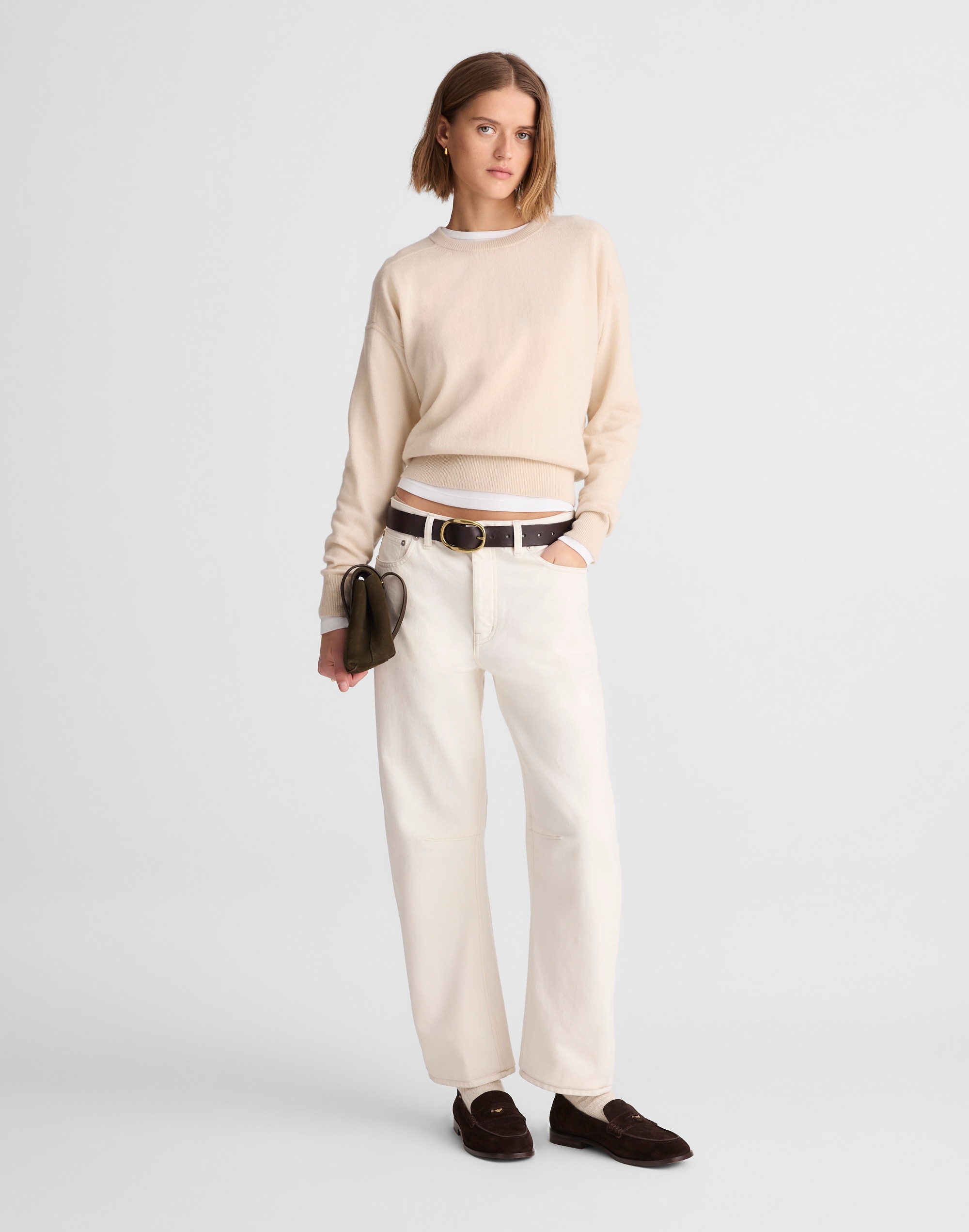 Rib-Stitch Crewneck Sweater in Cashmere