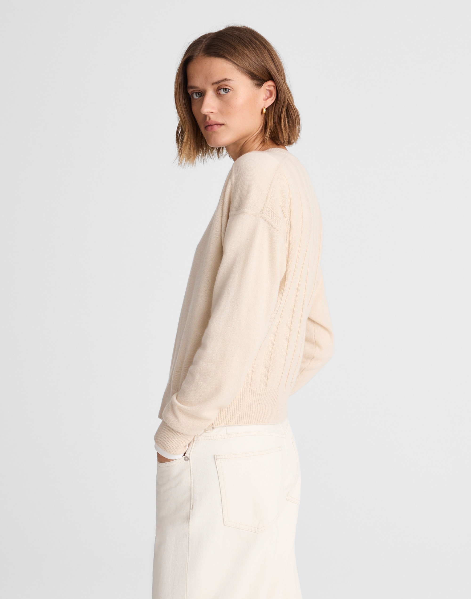 Rib-Stitch Crewneck Sweater in Cashmere