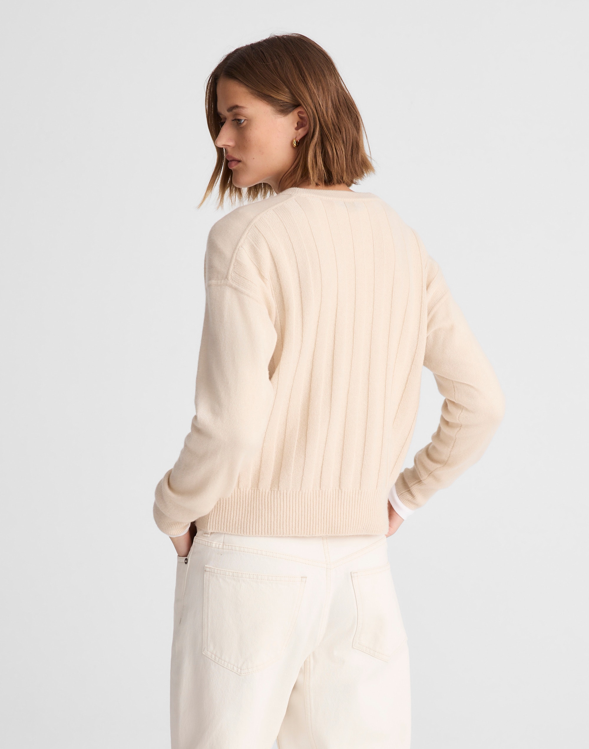 Rib-Stitch Crewneck Sweater in Cashmere