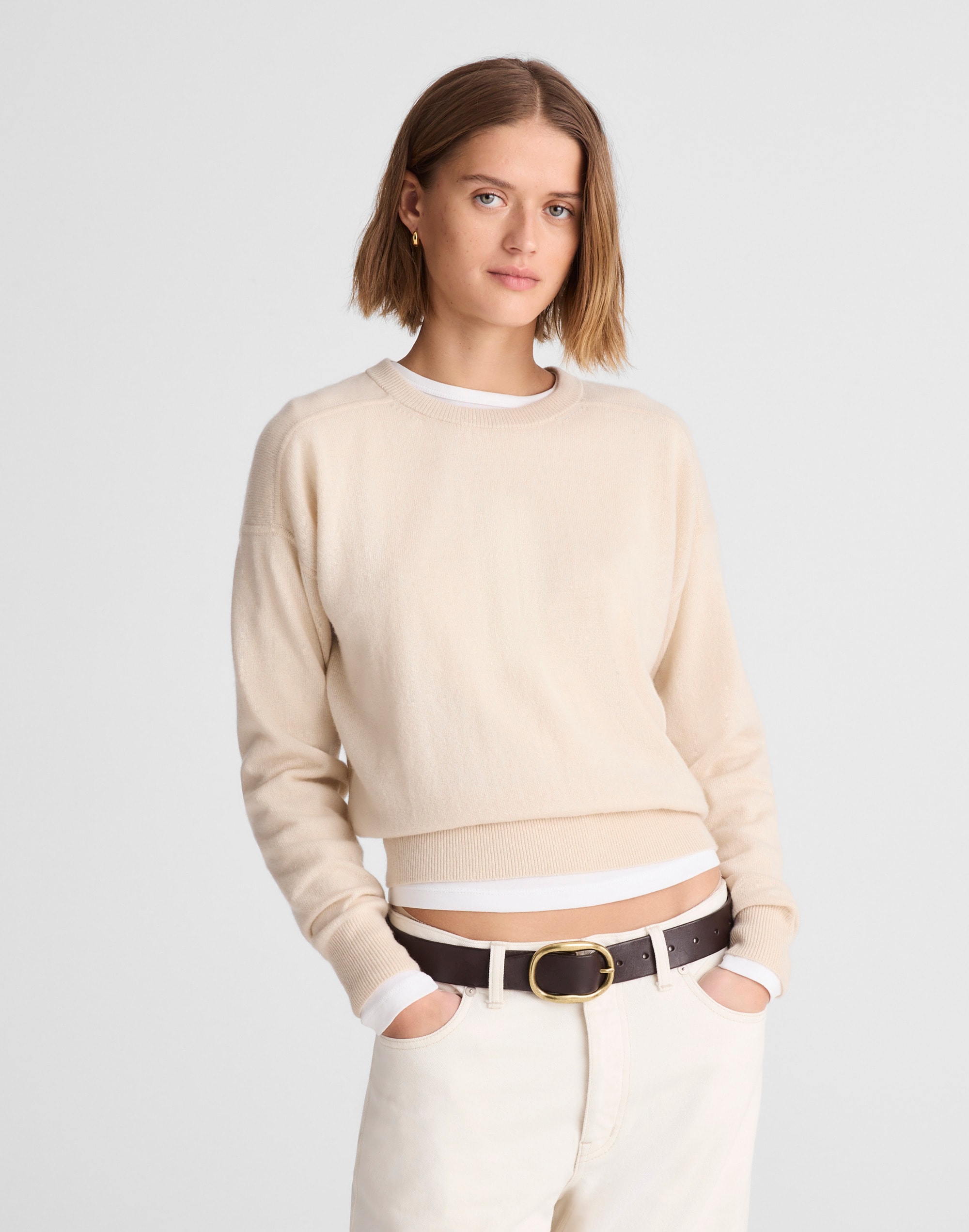 Rib-Stitch Crewneck Sweater in Cashmere