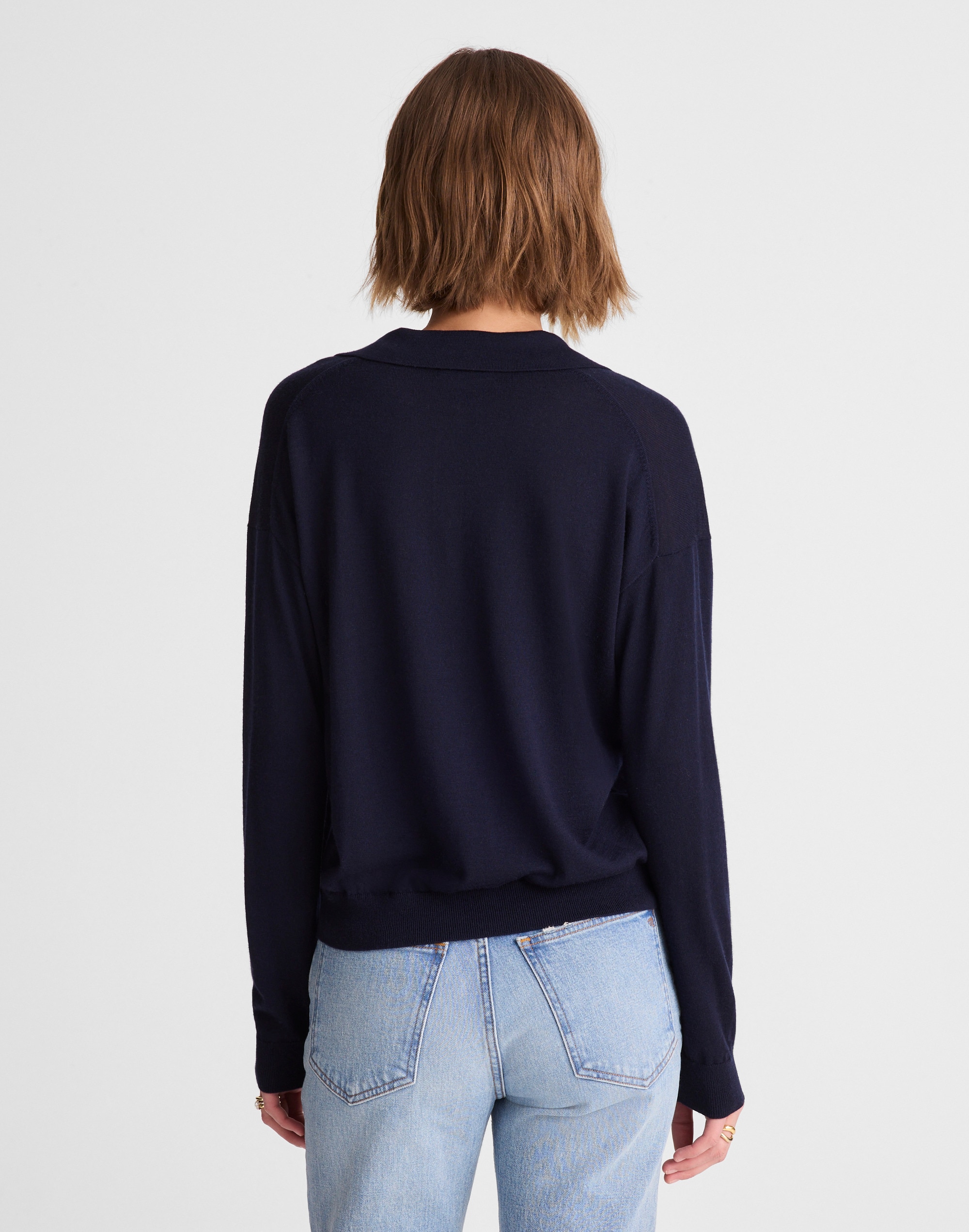 Drop-Shoulder Polo Sweater in Merino Wool