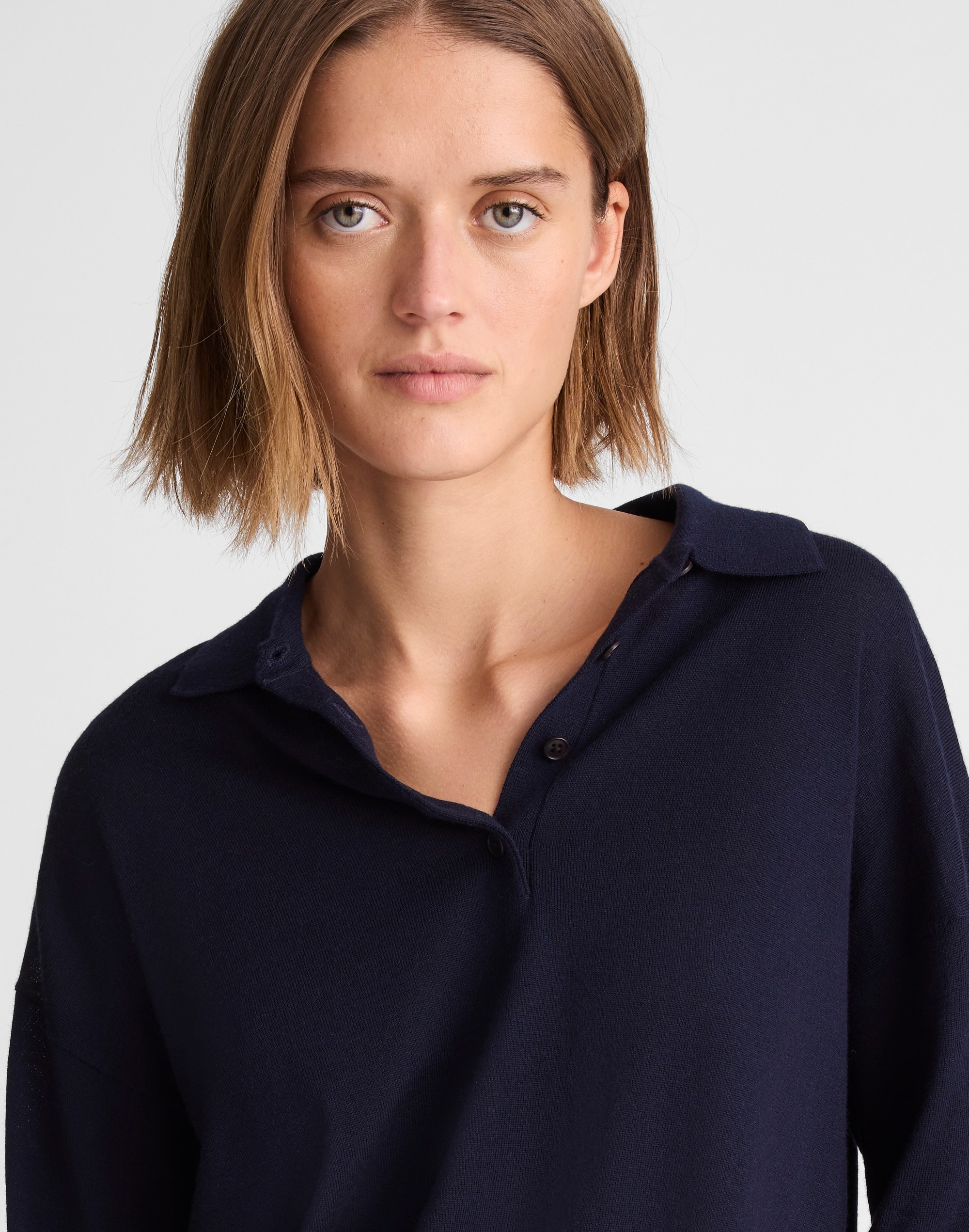 Drop-Shoulder Polo Sweater in Merino Wool