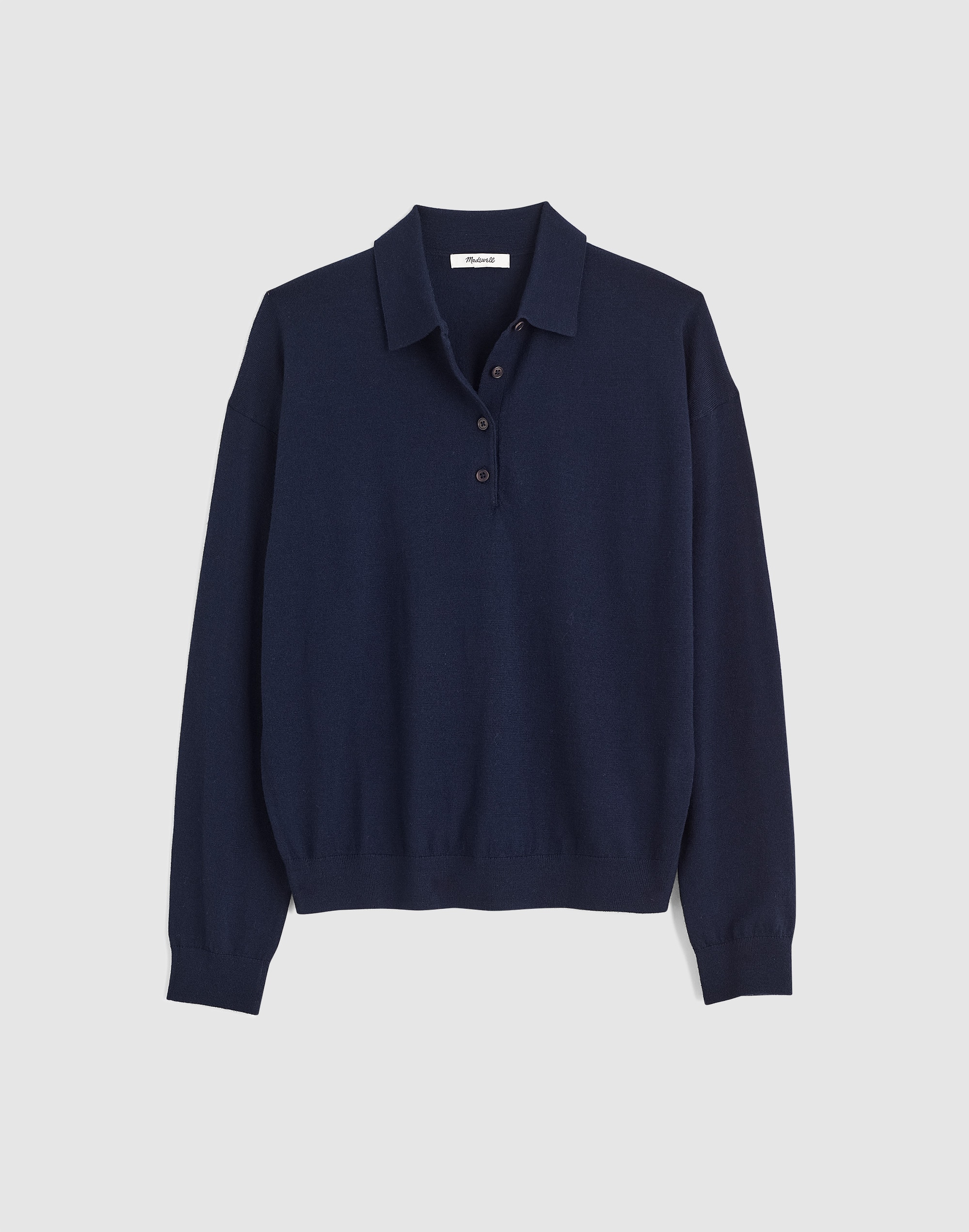 Drop-Shoulder Polo Sweater in Merino Wool