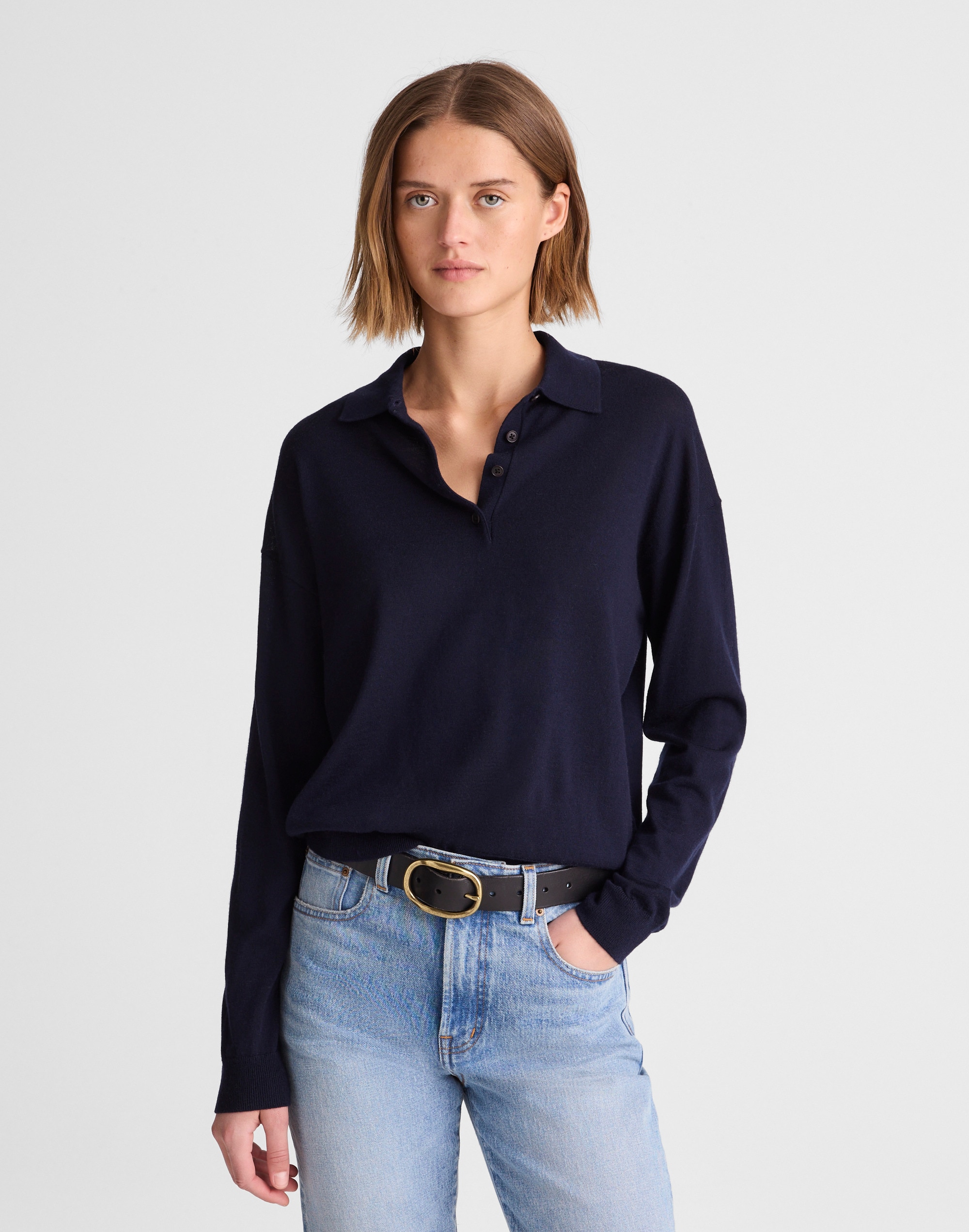 Madewell Drop-shoulder Polo Sweater In Blue