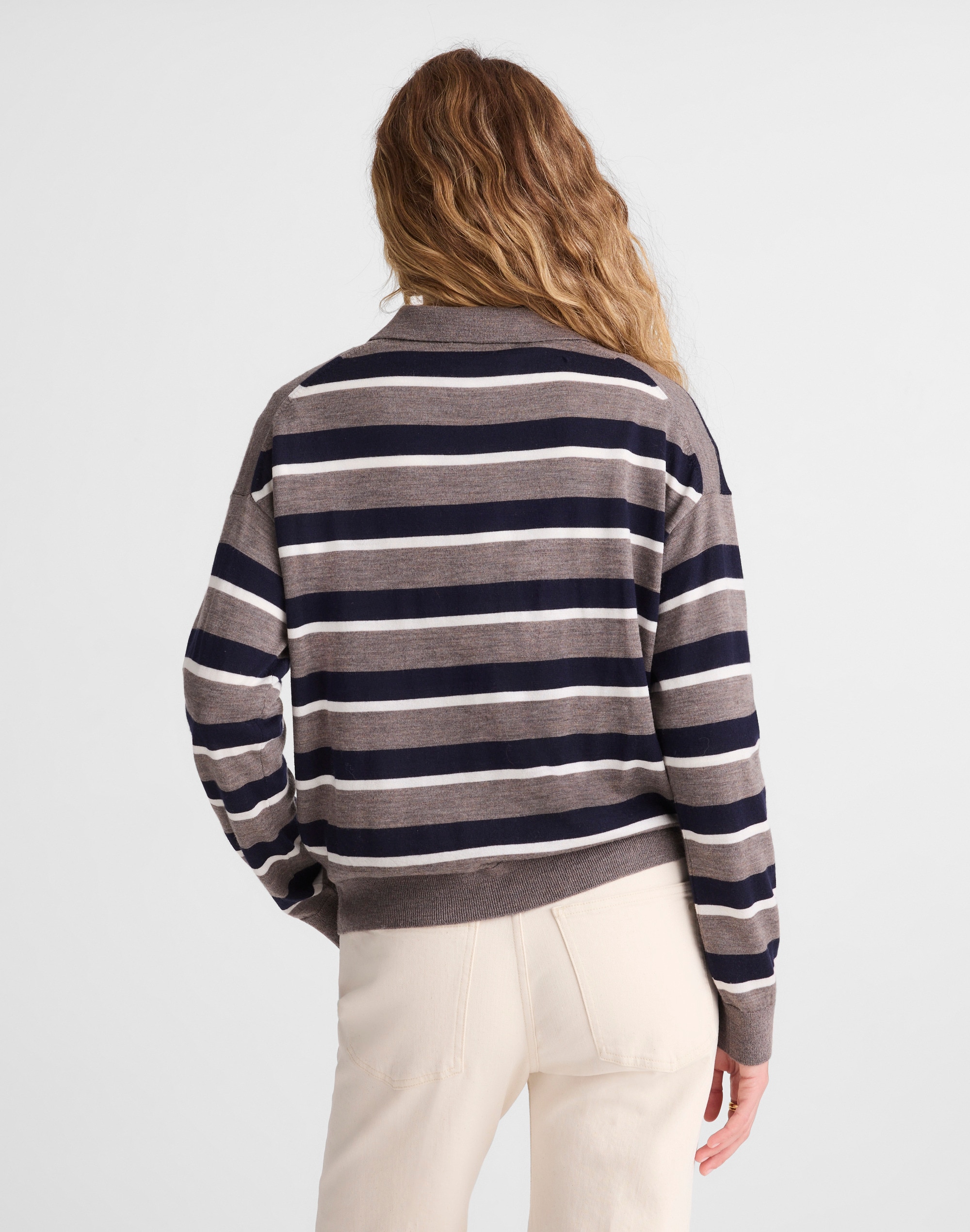 Drop-Shoulder Polo Sweater in Merino Wool
