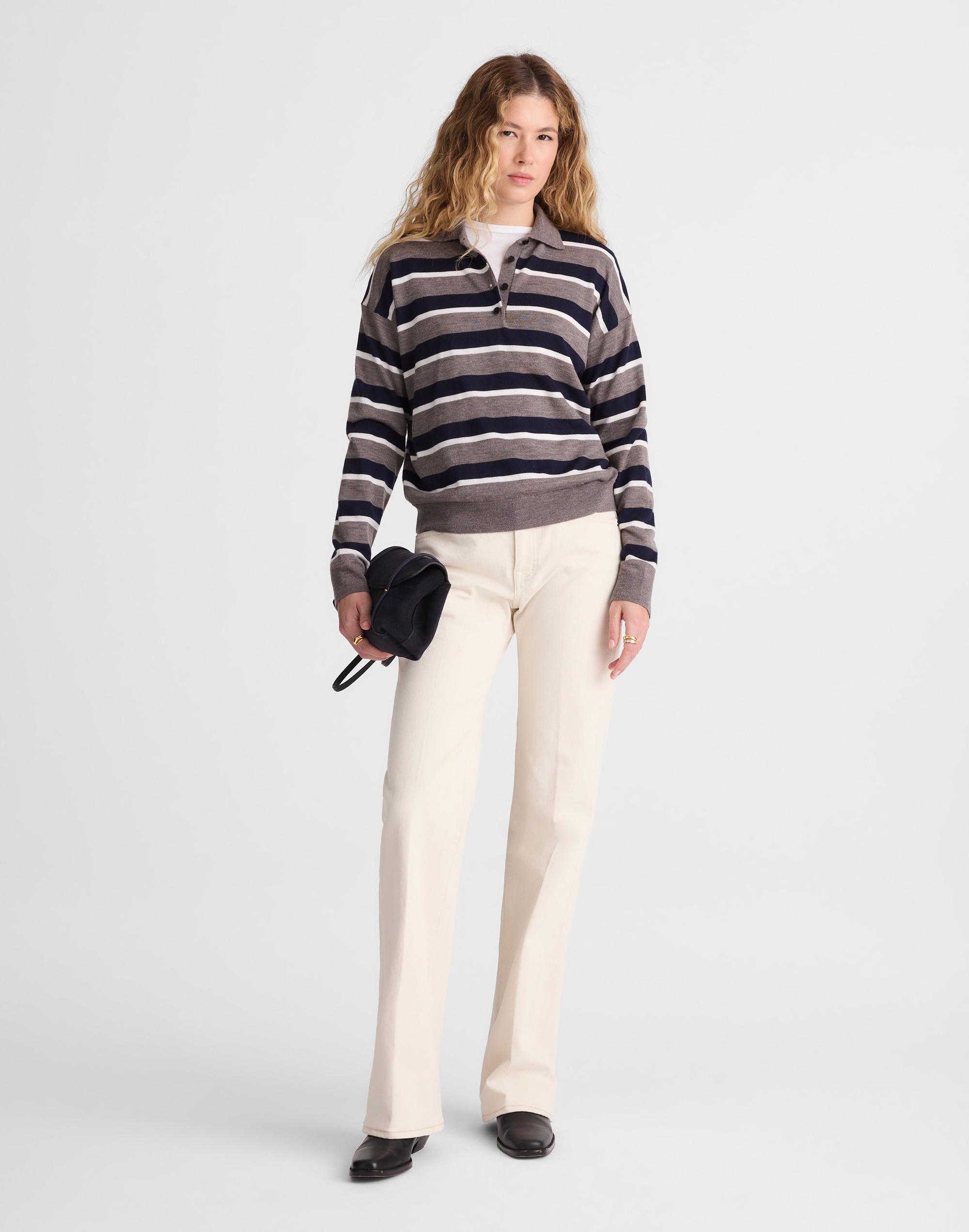 Drop-Shoulder Polo Sweater in Merino Wool