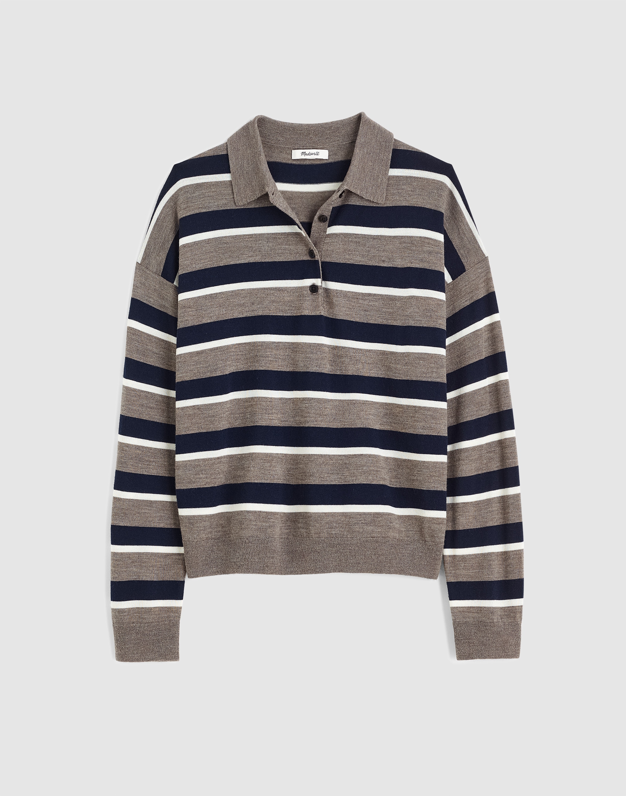 Drop-Shoulder Polo Sweater in Merino Wool