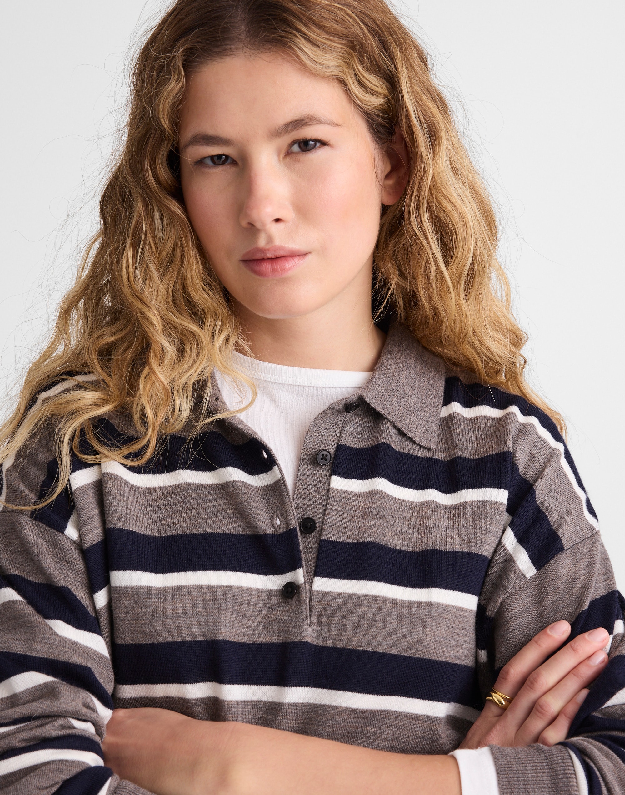 Drop-Shoulder Polo Sweater in Merino Wool 