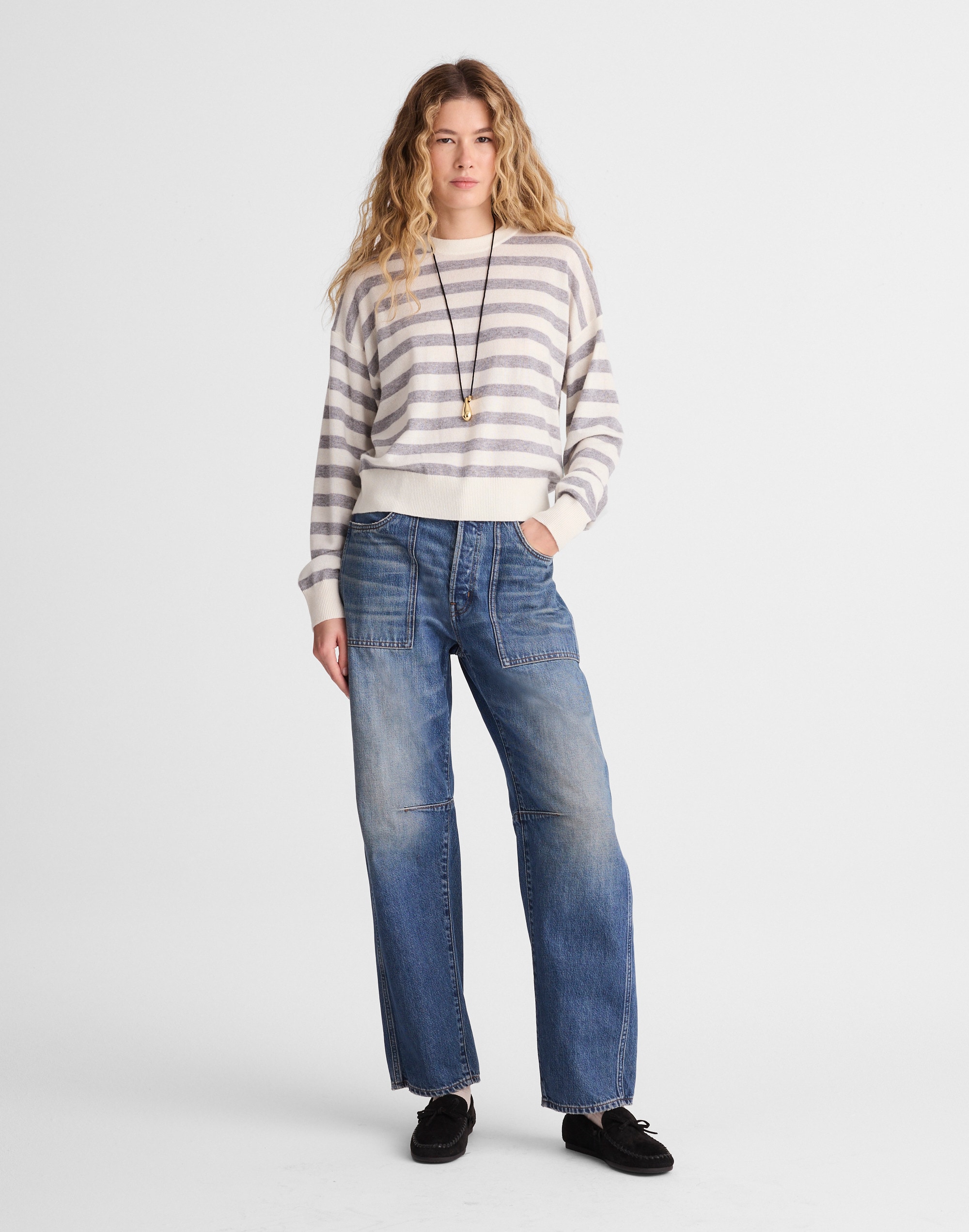 Rib-Stitch Crewneck Sweater in Cashmere