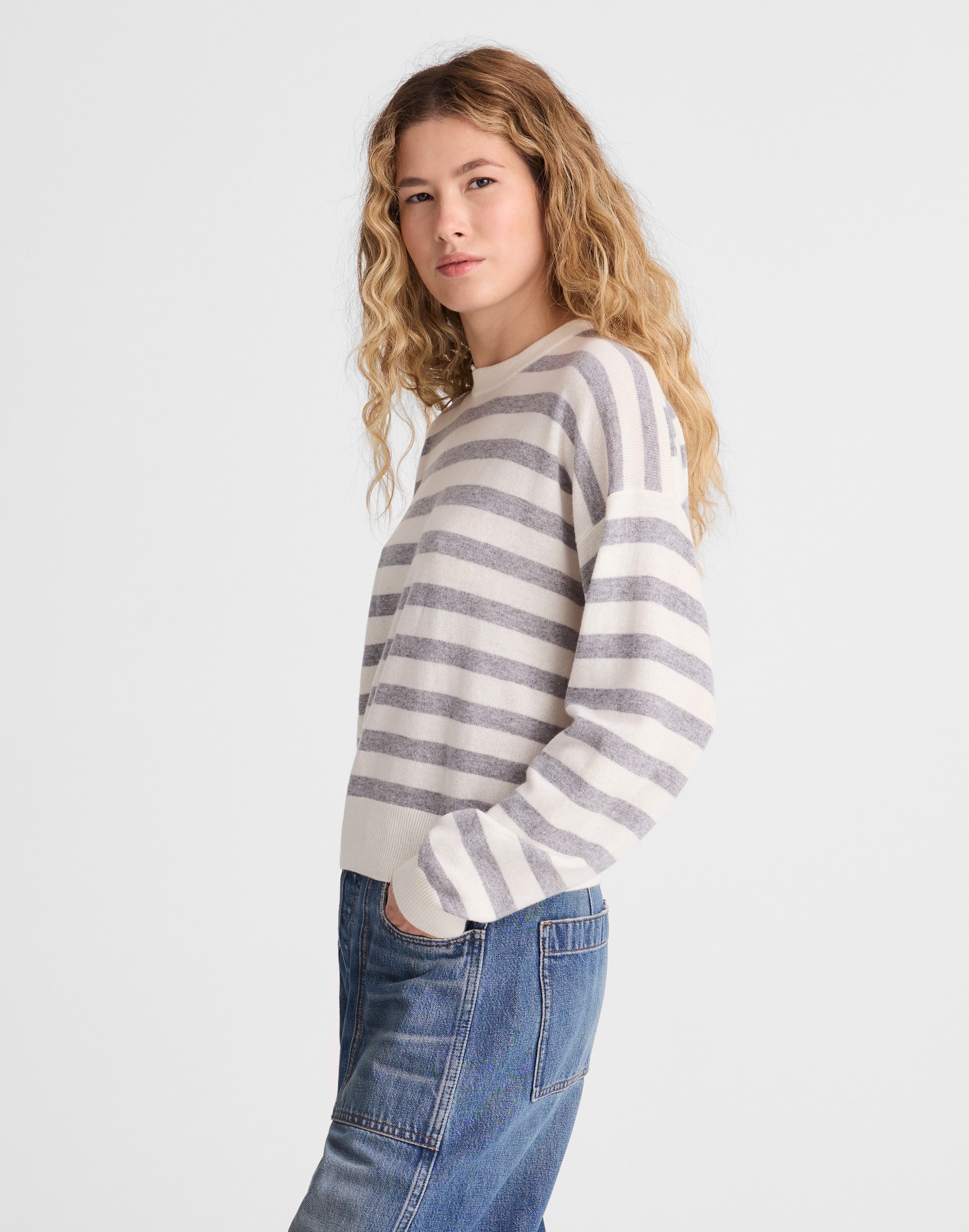 Rib-Stitch Crewneck Sweater in Cashmere