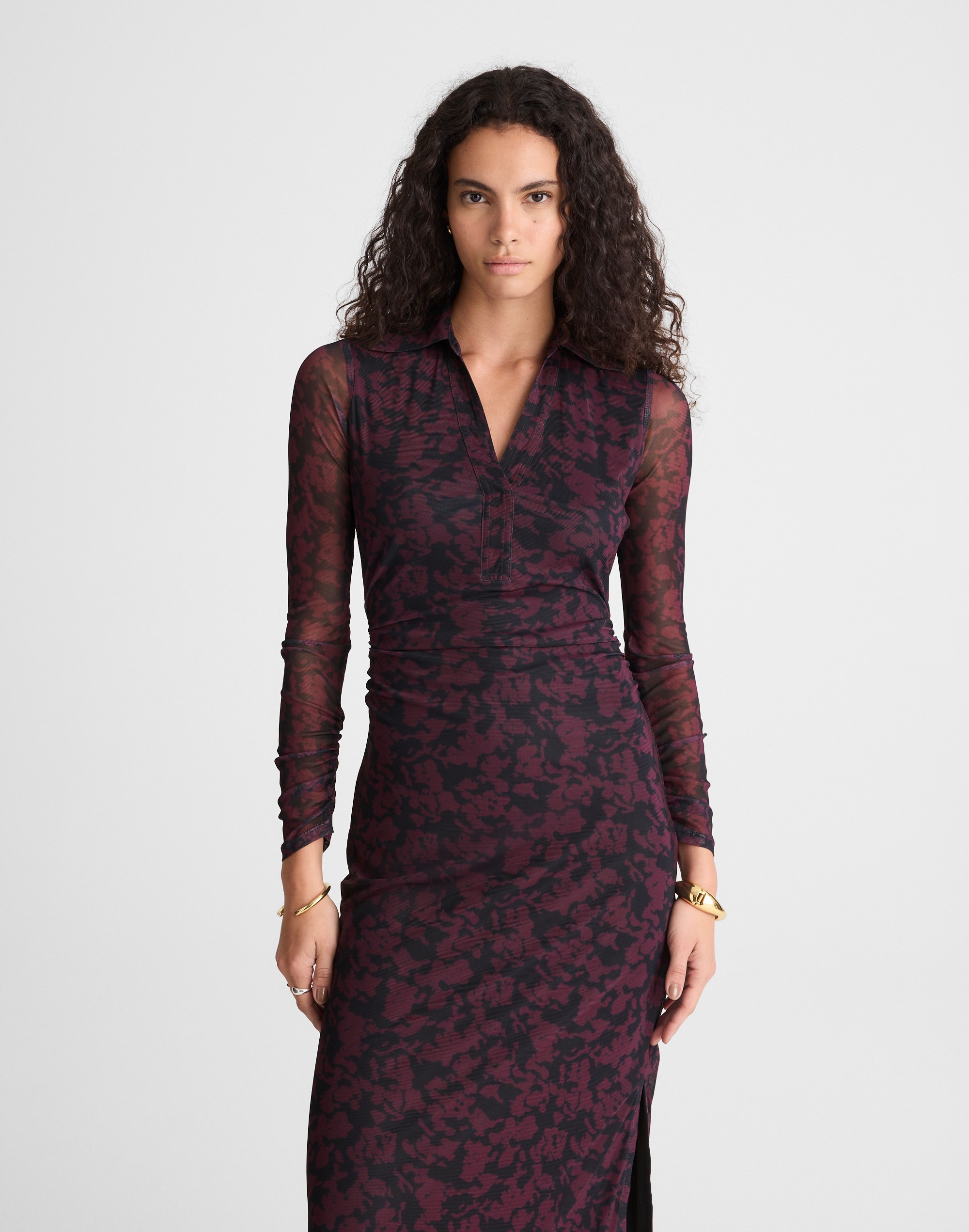 Long-Sleeve Polo Midi Dress