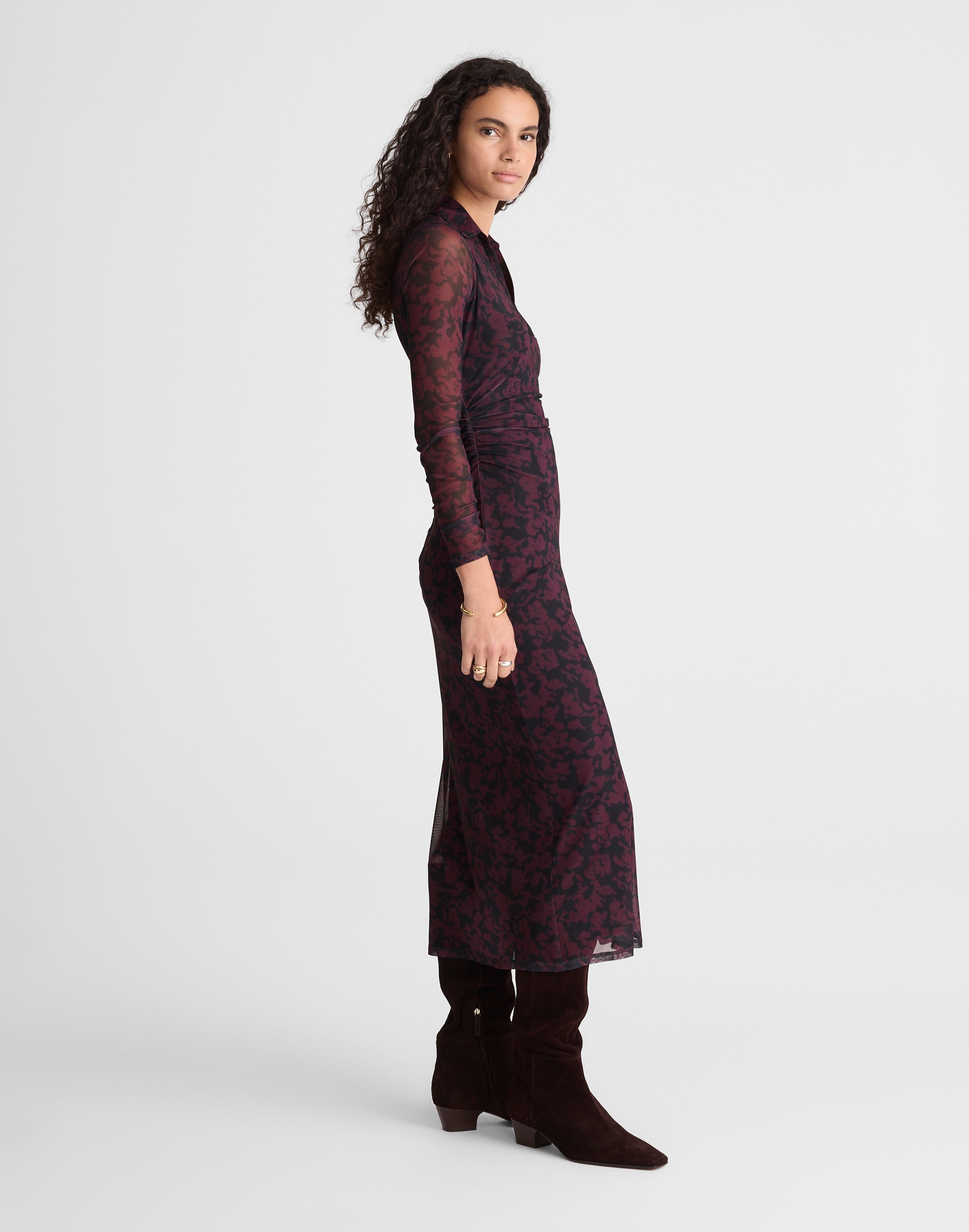Long-Sleeve Polo Midi Dress