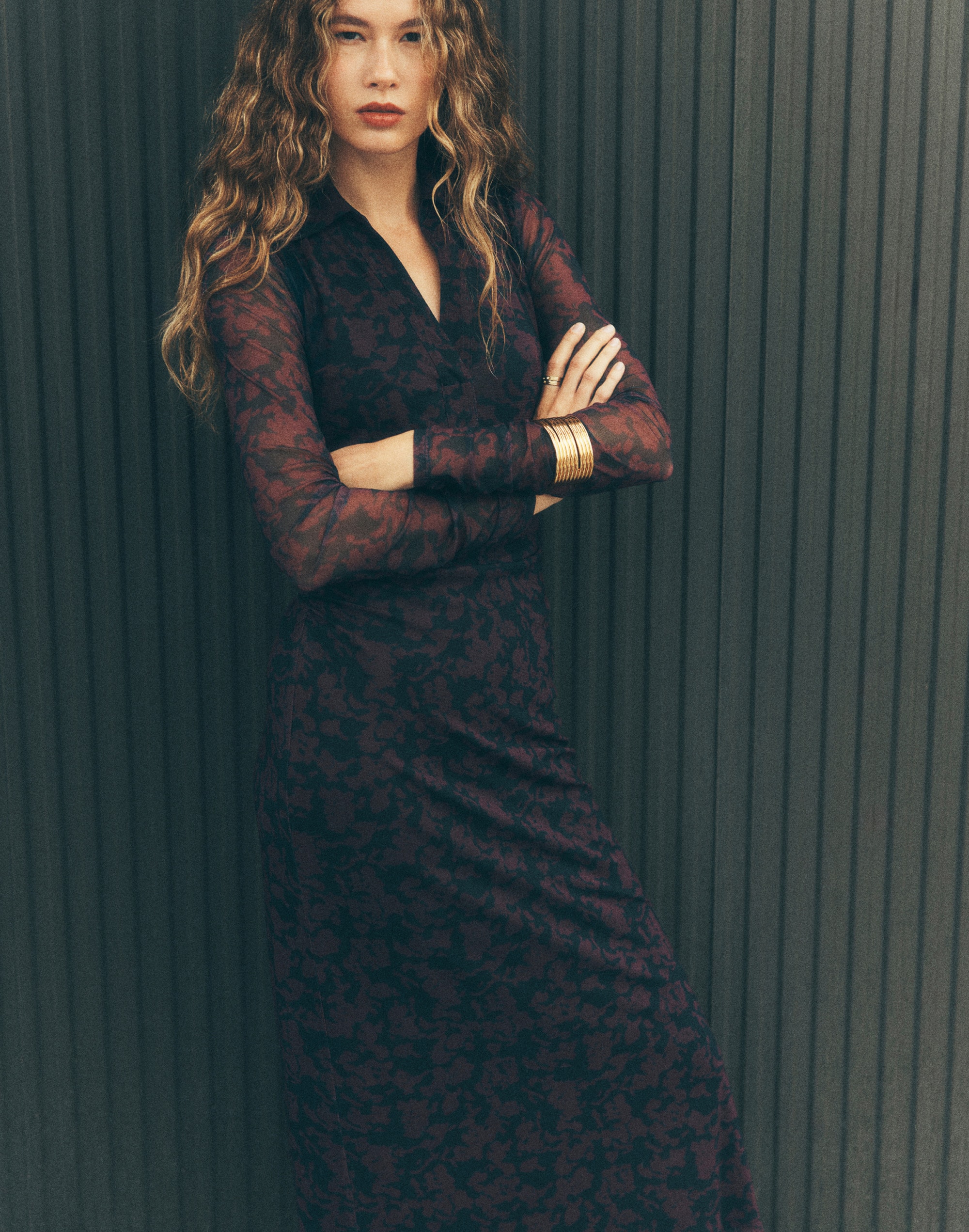 Long-Sleeve Polo Midi Dress