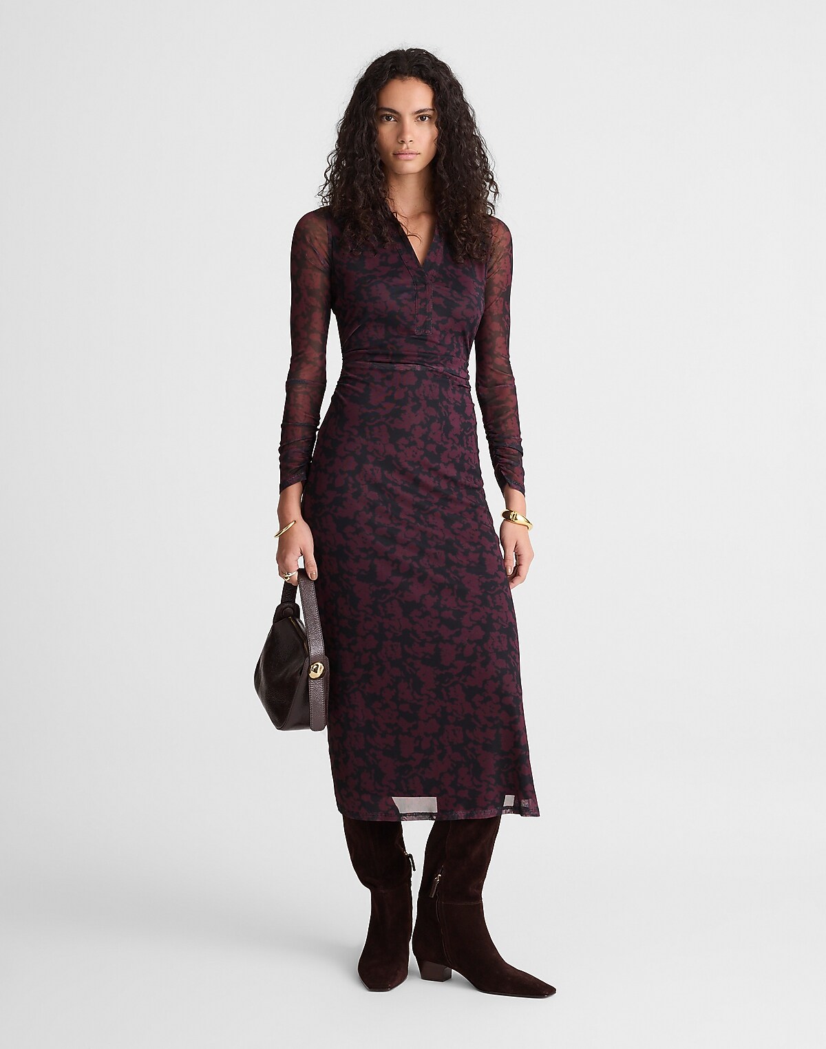 Long-Sleeve Polo Midi Dress