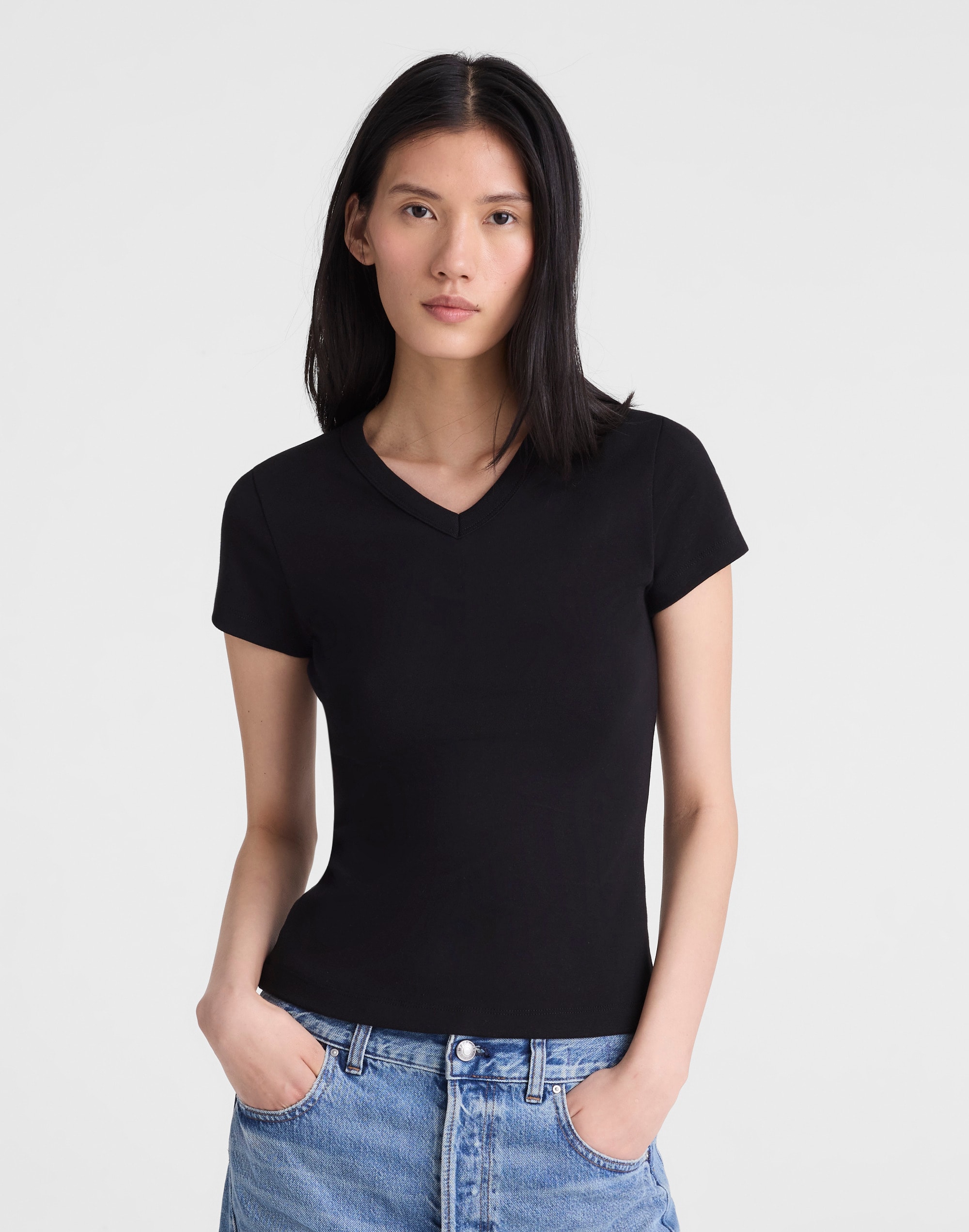 the '90s v-neck baby tee in compact cotton