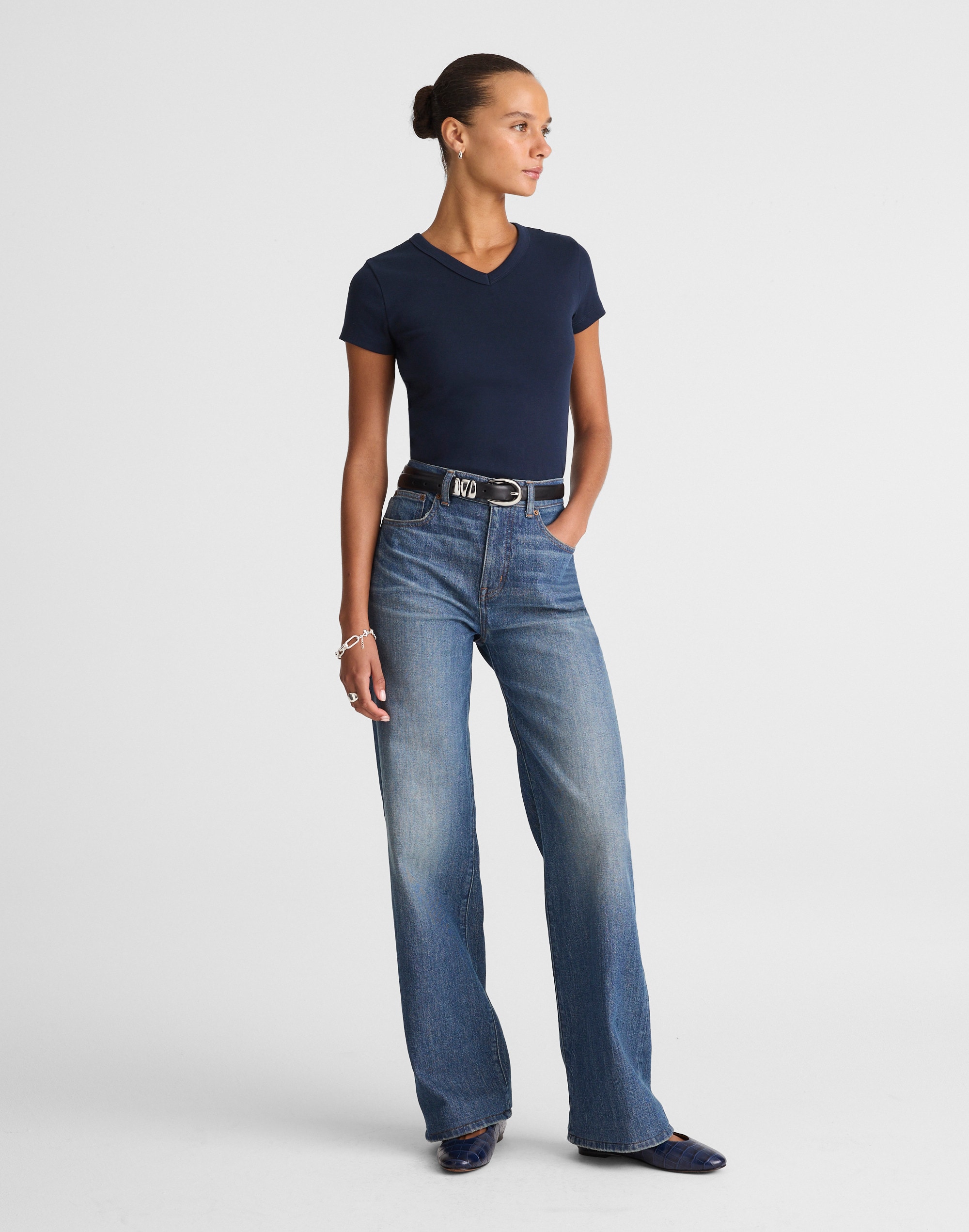 The '90s  V-Neck Baby Tee in Compact Cotton