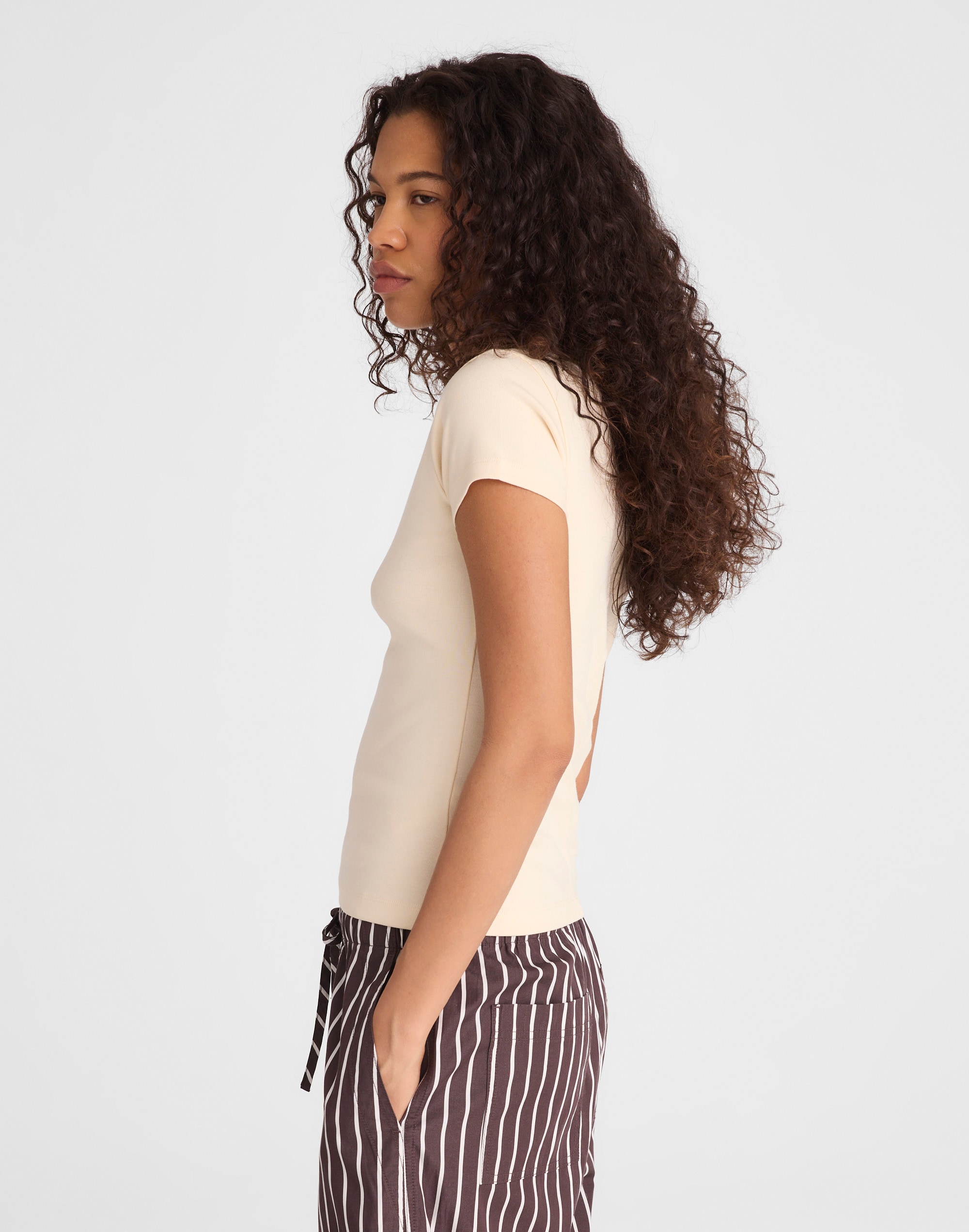 The '90s V-Neck Baby Tee in Compact Cotton