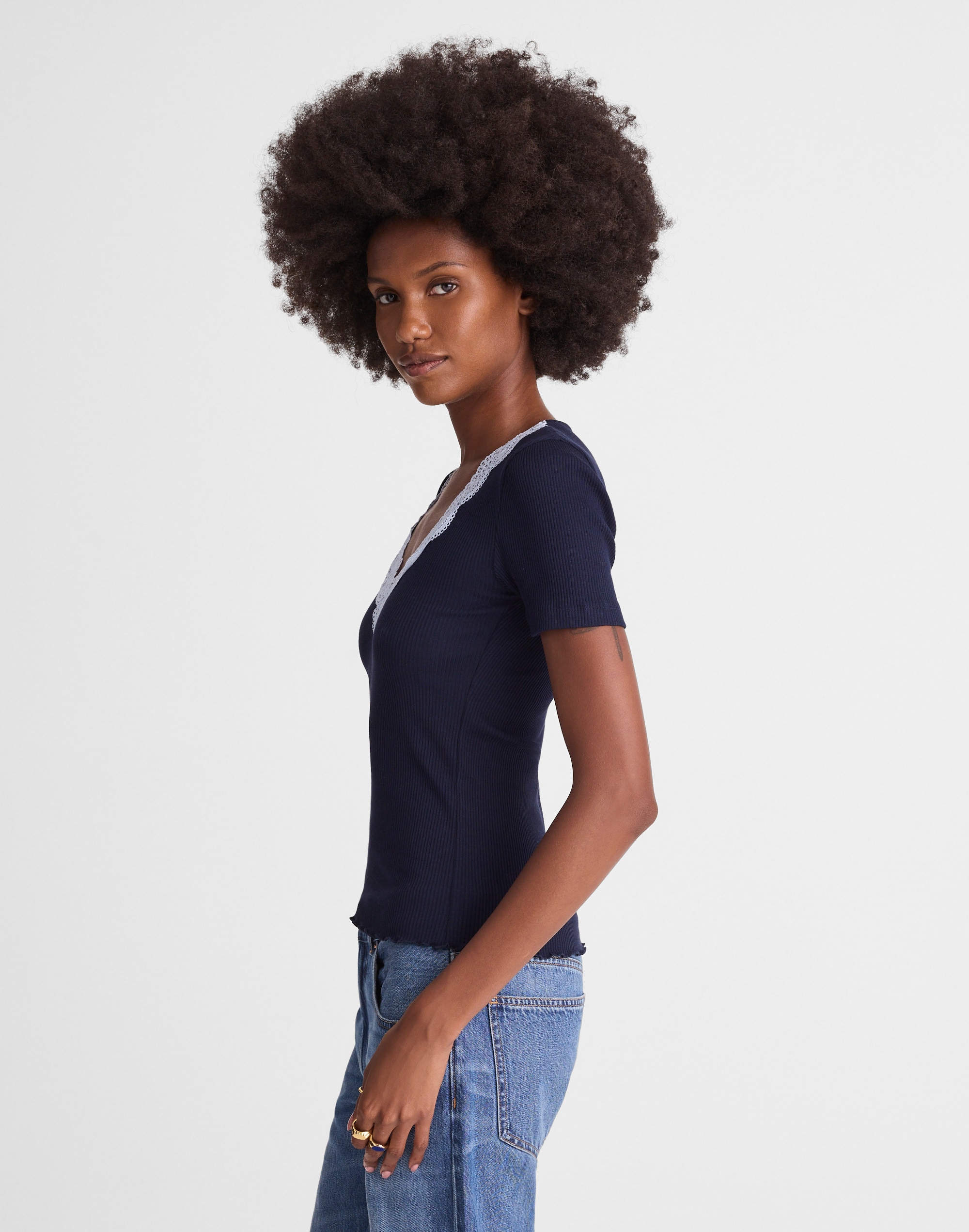 Lace-Trim V-Neck Top