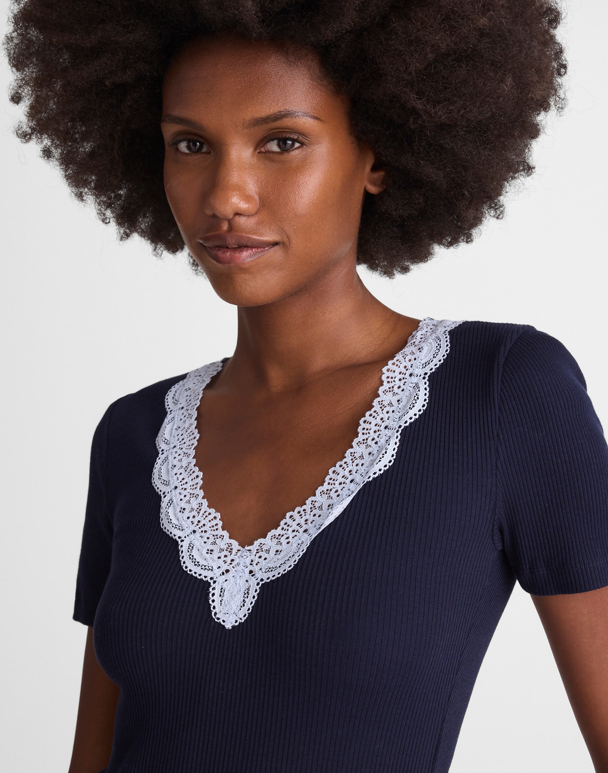 Lace-Trim V-Neck Top