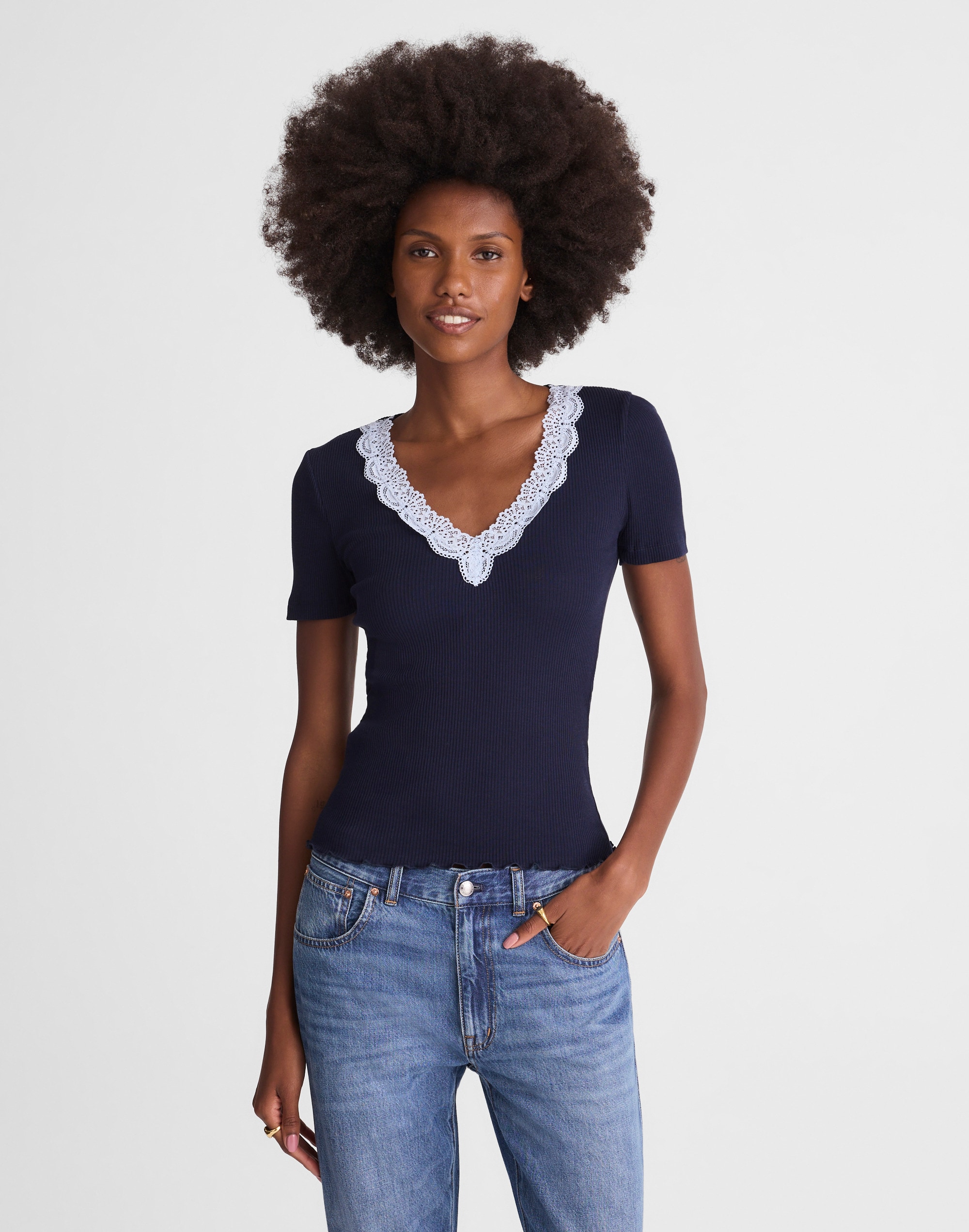 lace-trim v-neck top