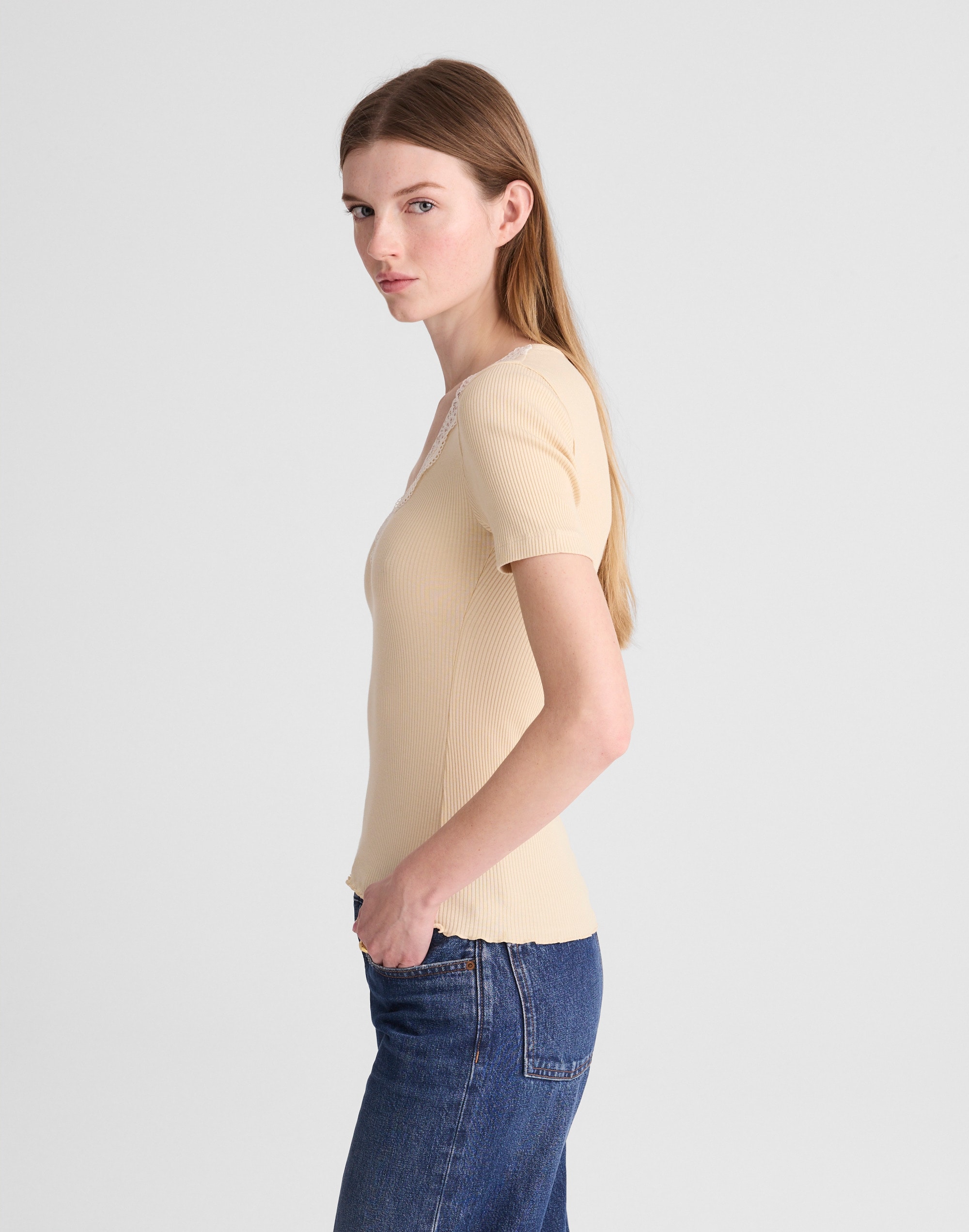 Lace-Trim V-Neck Top