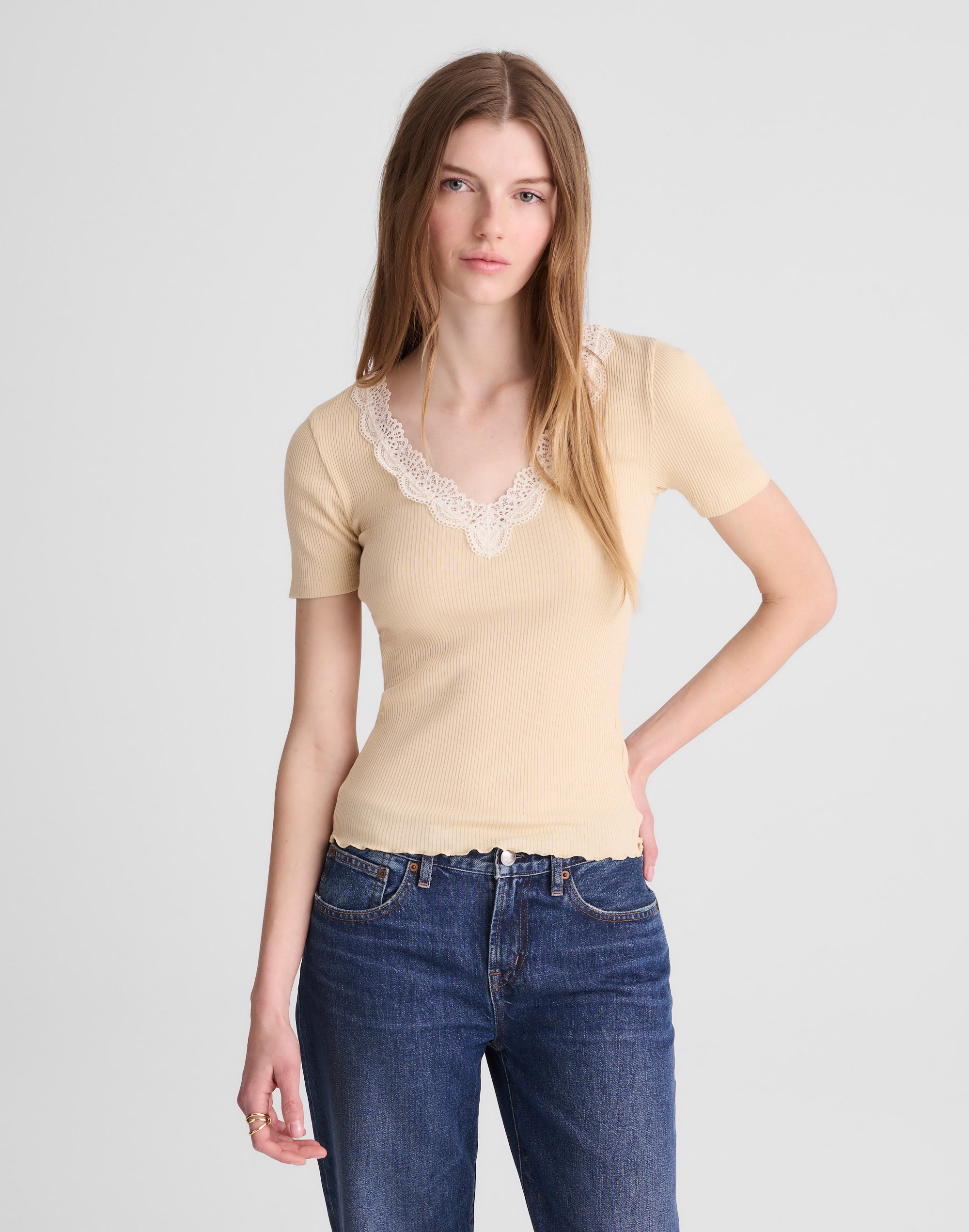 lace-trim v-neck top