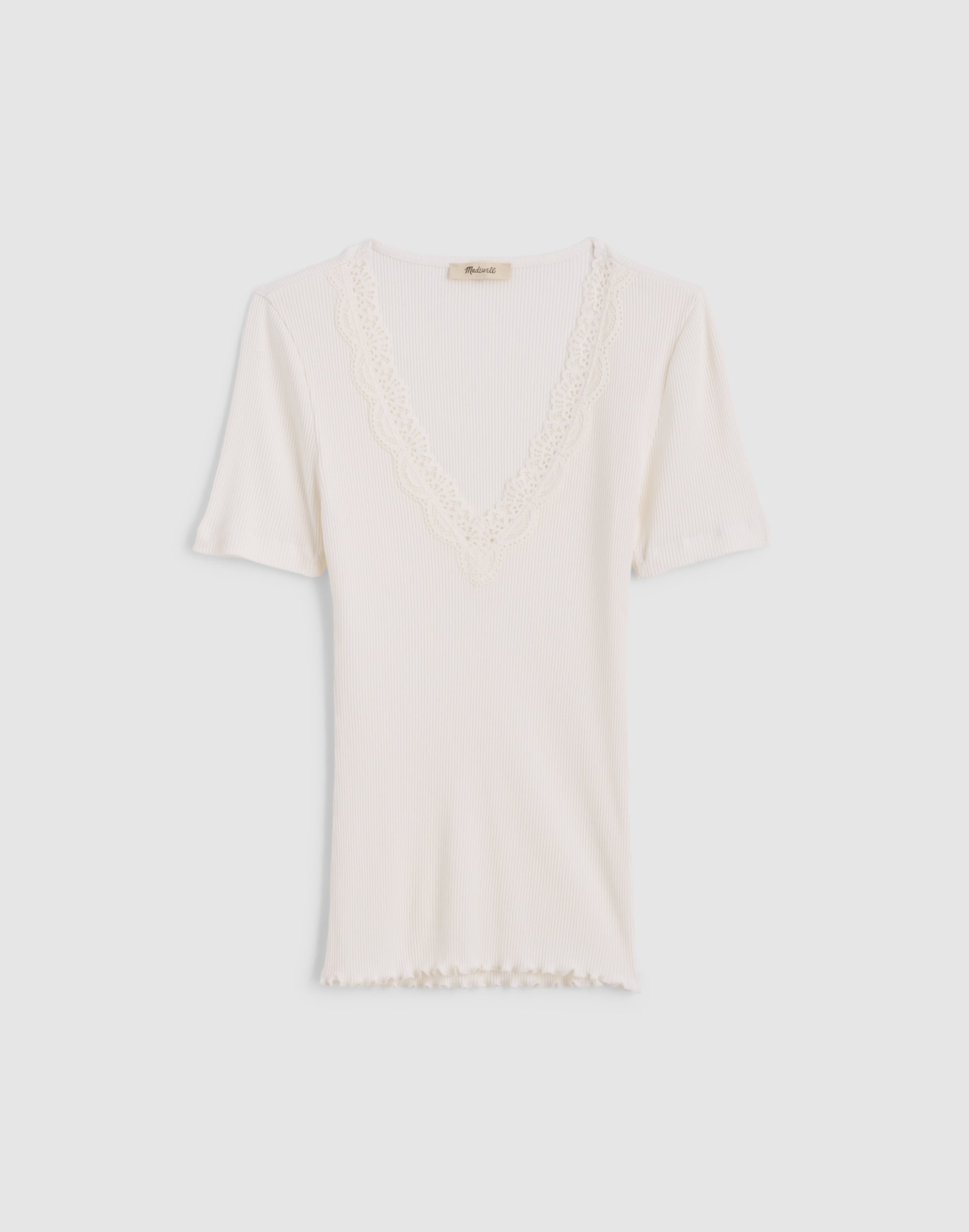 Madewell Lace Trim V-neck Rib Top In White | ModeSens