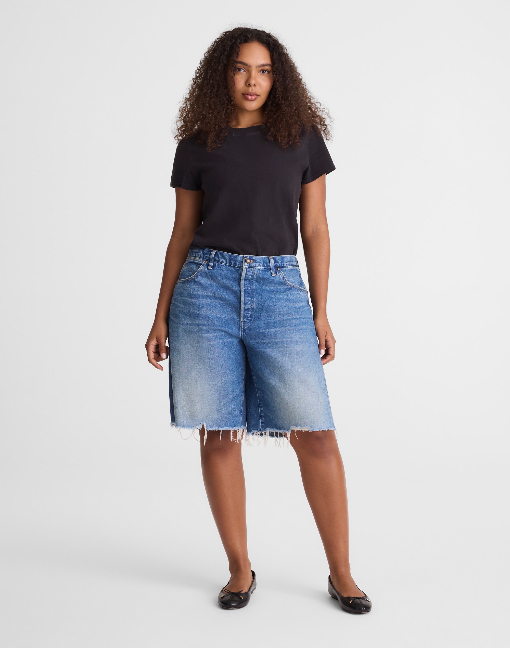 Madewell The Curvy Essex Long Baggy Short In Blue