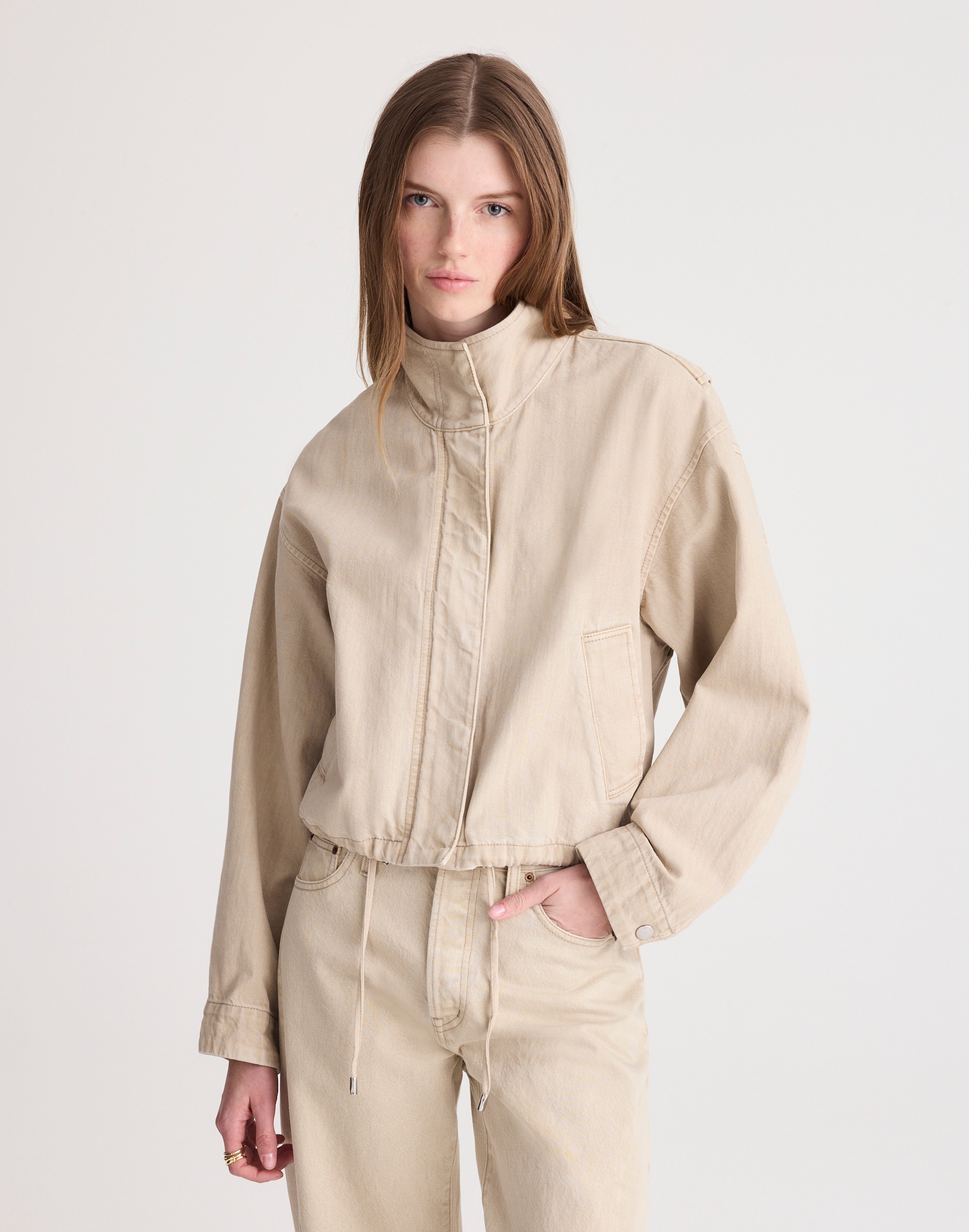 Madewell Denim Crop Field Jacket In Neutral
