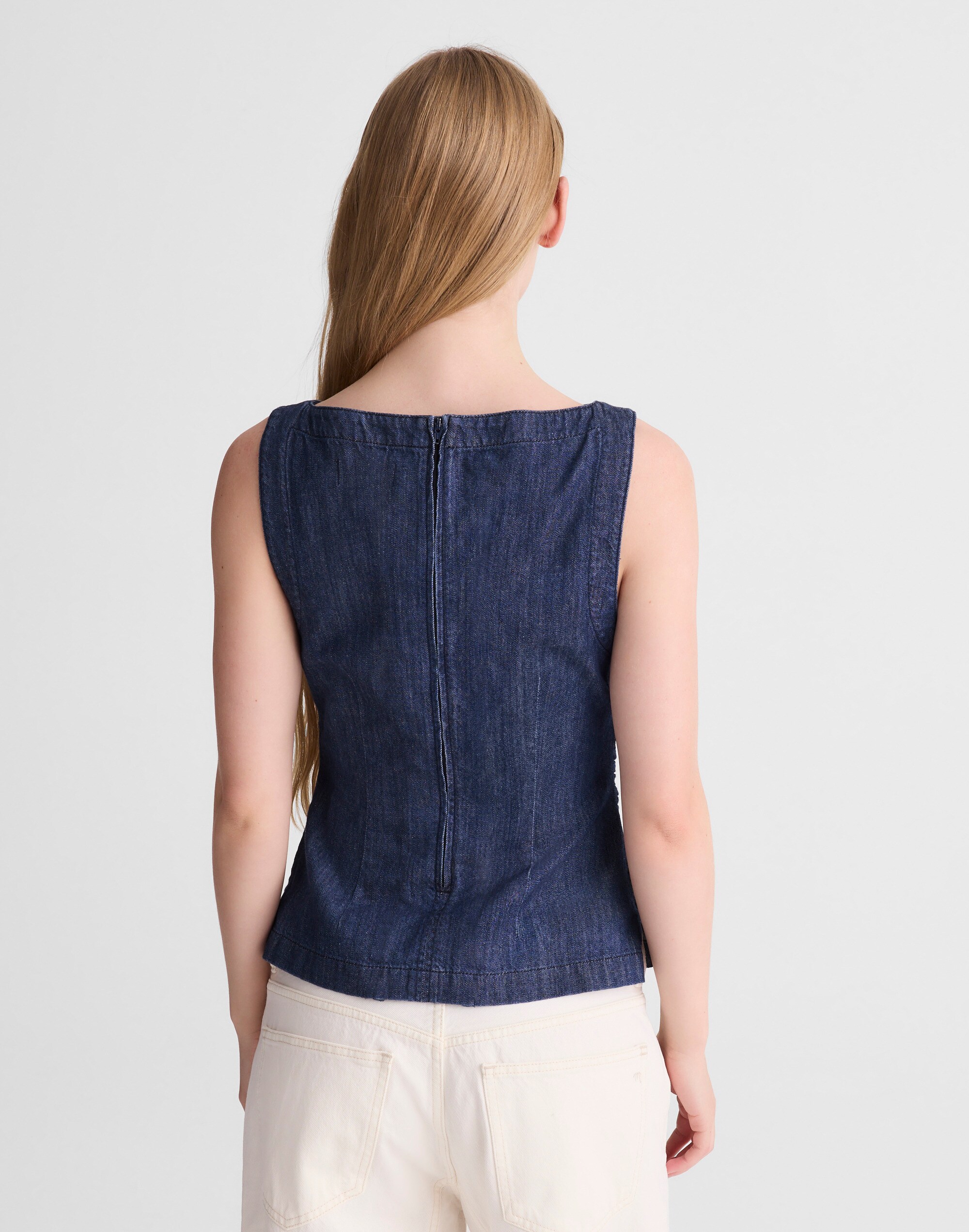 Denim Ruched Boatneck Shell Top