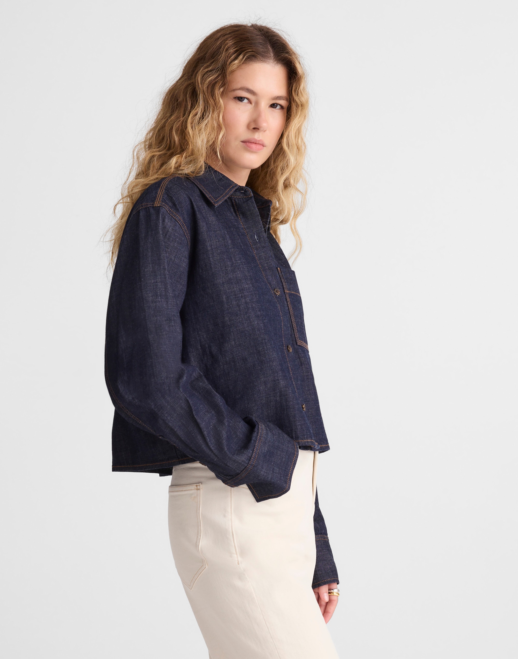Denim Straight-Hem Shirt